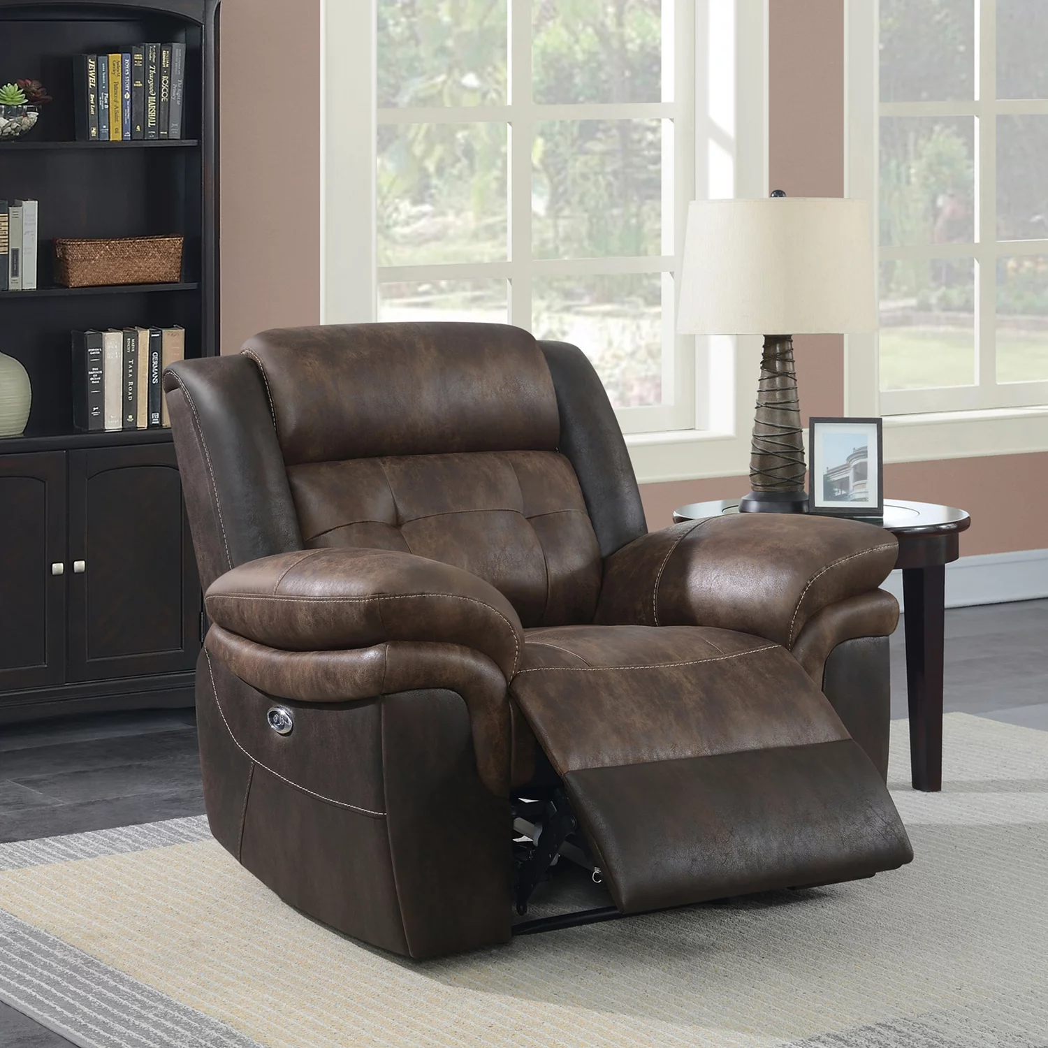 Saybrook Tufted Cushion Power Recliner Chocolate and Dark Brown