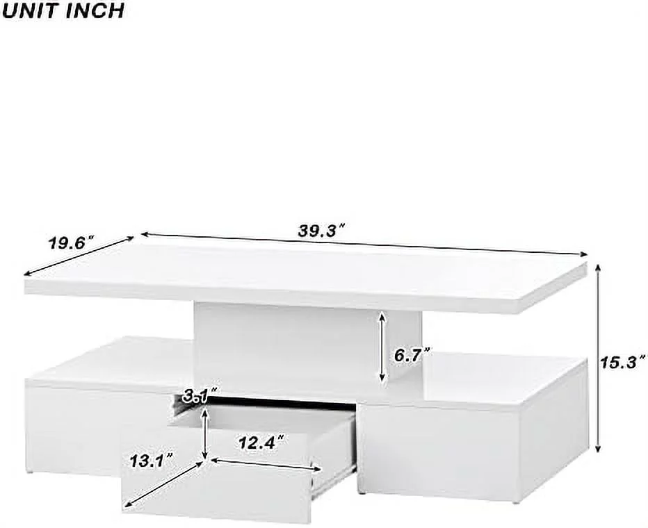xrboomlife LED Coffee Table Cocktail Table with Light  Black Modern Living Room   Industrial Design Center Table with 16-Color LED Lighting and  Remote Control  2-Tier Rectangle Coffee Ta