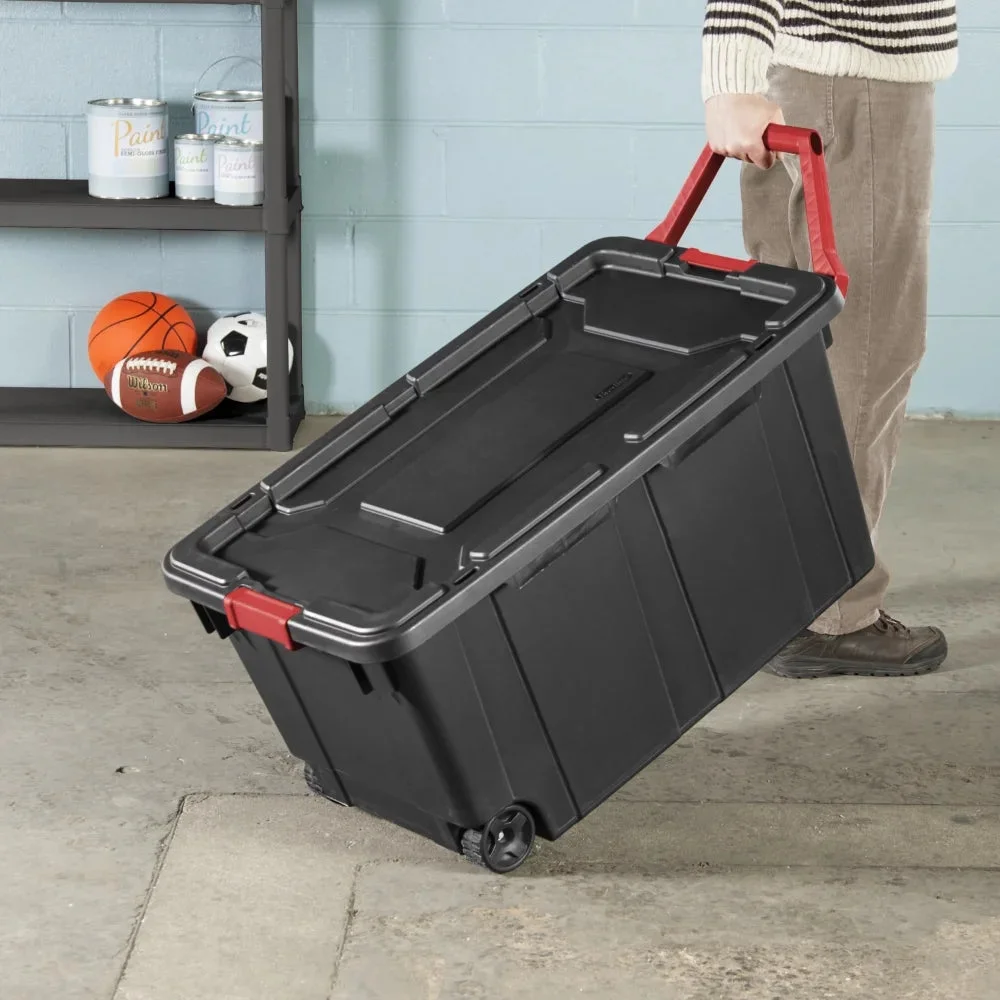 Sterilite Wheeled Industrial Tote - Black/Racer Red 40 Gallon 36-3/4L x 21-3/8 W x 18 H - Pkg Qty 2