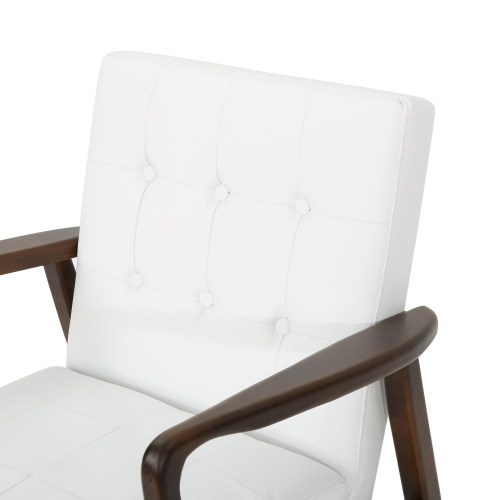 Mid Century Modern Faux Leather Club Chair with Wood Frame, White and Dark Espresso