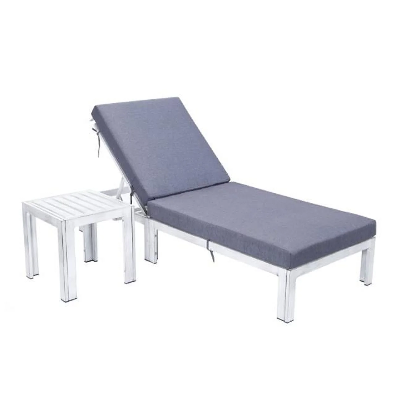 Chelsea Modern Outdoor Weathered Gray Chaise Lounge Chair with Side Table & Cushions, Blue
