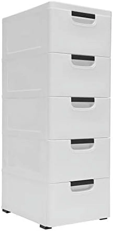 MQLIFEBOOM Plastic Drawers Dresser  5 Drawers Dressers Chests with Wheels  White  Cabinet Toys Snacks Organizer for Bedroom  Living Room  Playroom
