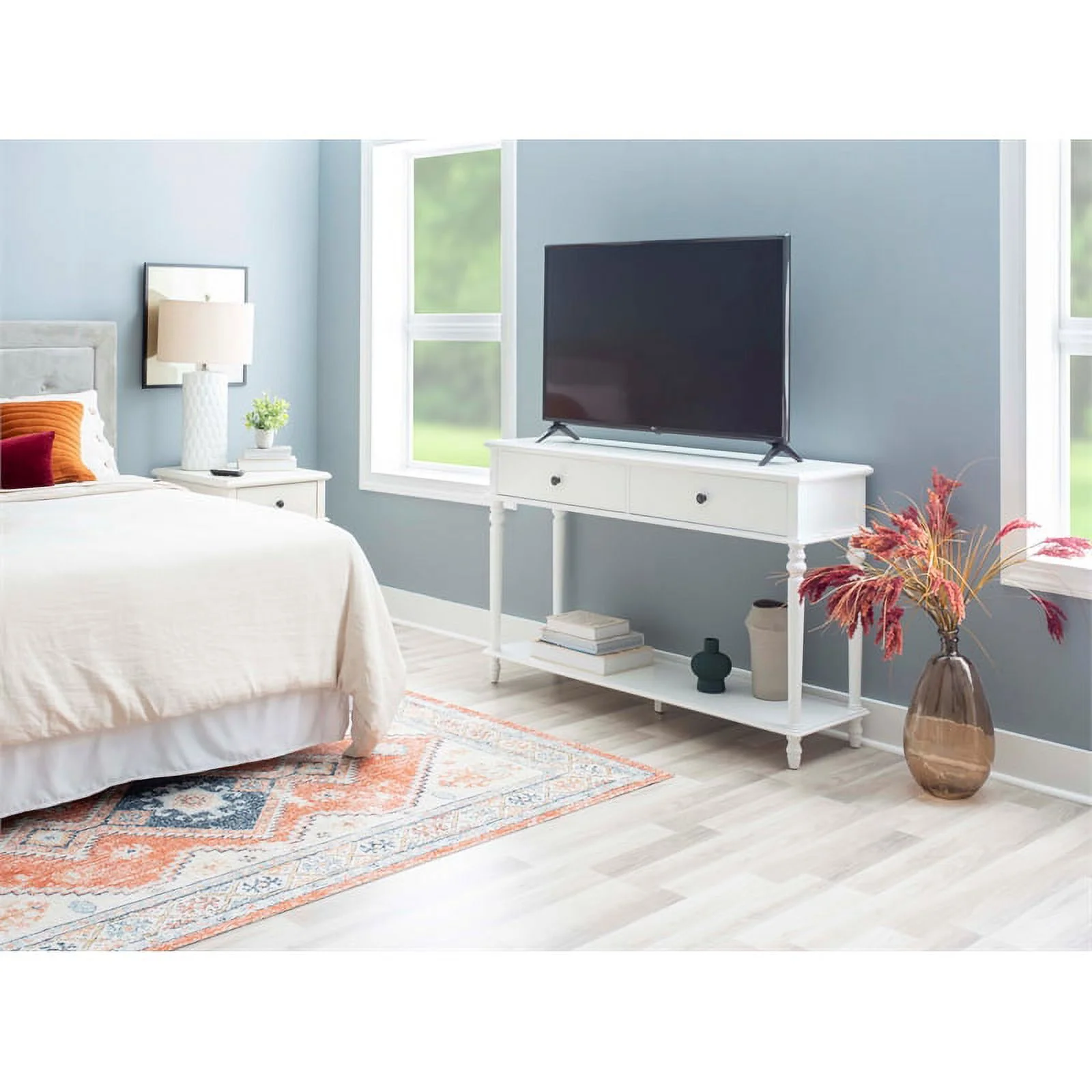 Linon Mavis Wood Console Table with 2 Drawers and Bottom Shelf in White