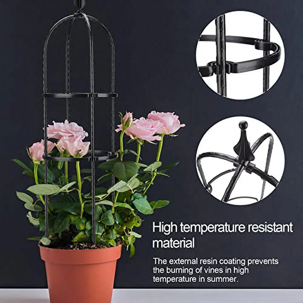 2Pcs Garden Obelisk Trellis, 23 Inch Metal Tower Obelisk Trellis Flower Support Trellis Support Metal Frame for Climbing Plants, Vines, Flowers (Black), (210402YF20-1-10019-1343266611)