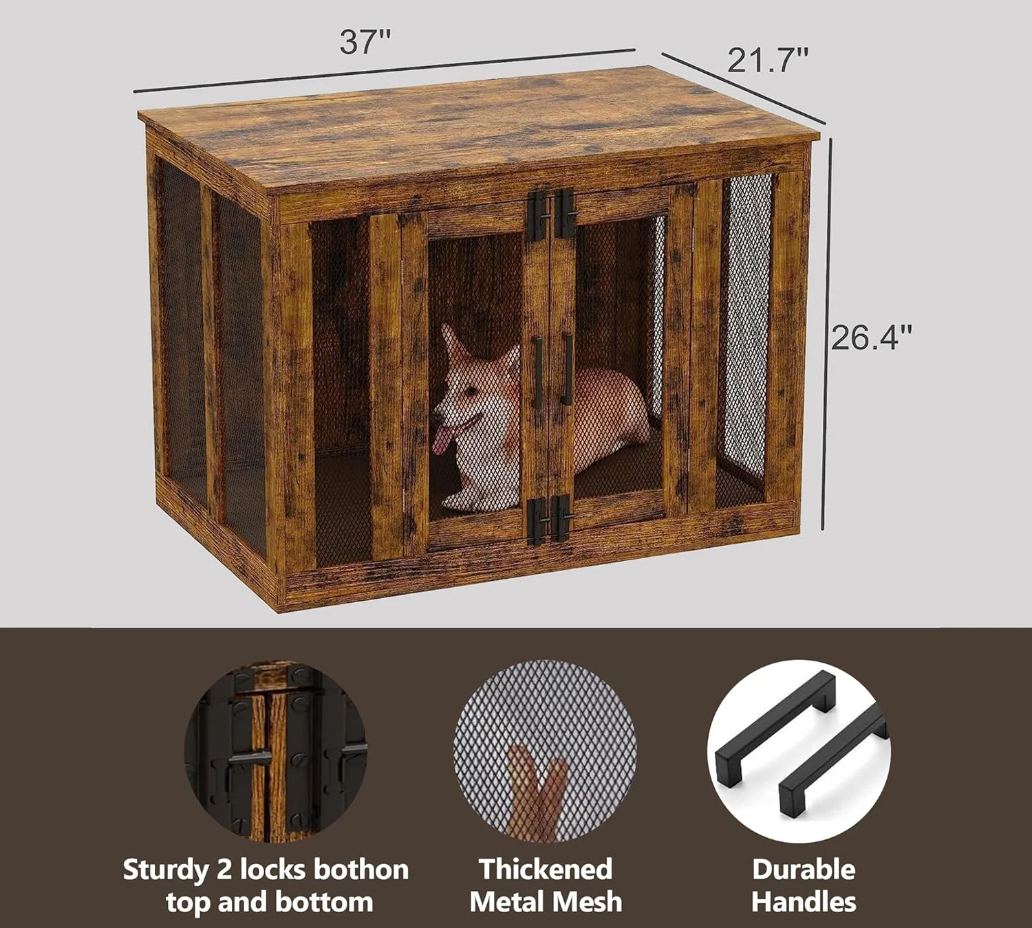 Dog Crate Furniture Sliding Double Doors Furniture Style Pet Crate Dog Cat Kennel Cage Side End Table 150-lb Top Weight Capacity