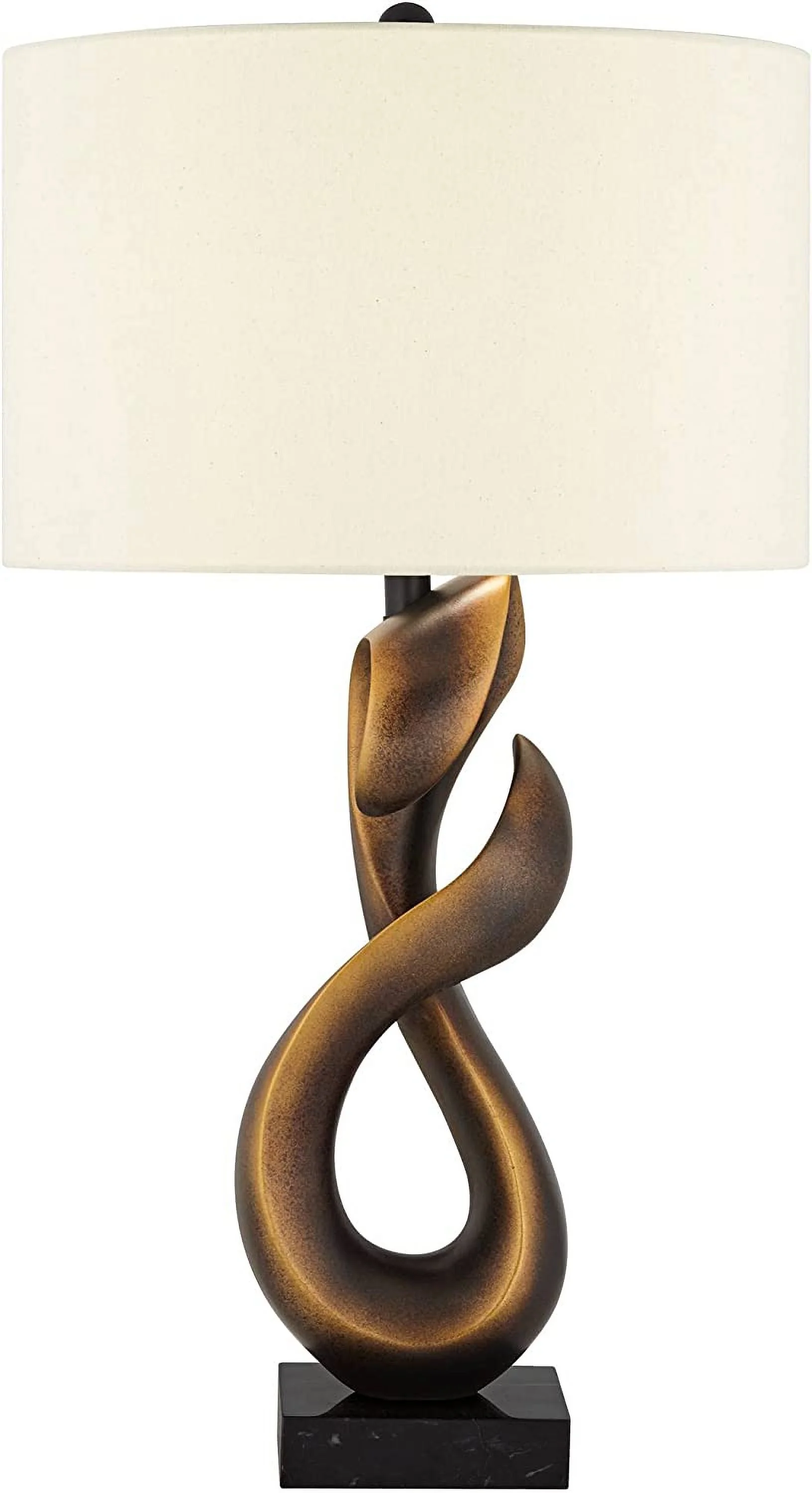 MQLIFEBOOM Open Infinity 30" Tall Large Mid Century Modern End Table Lamp Dark Gold Finish Single Fabric White Shade Living Room Bedroom Bedside Nightstand House Office Home Reading