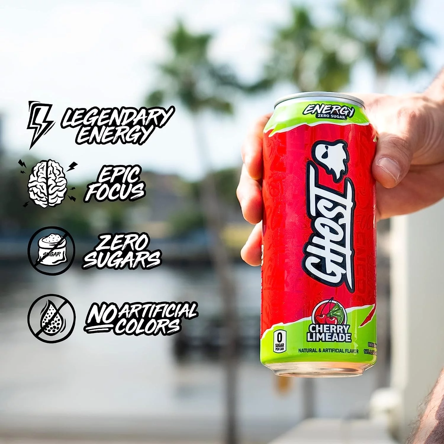 GHOST Zero Sugar Energy Drink, Cherry Limeade, 16 oz Can, 12 Pk