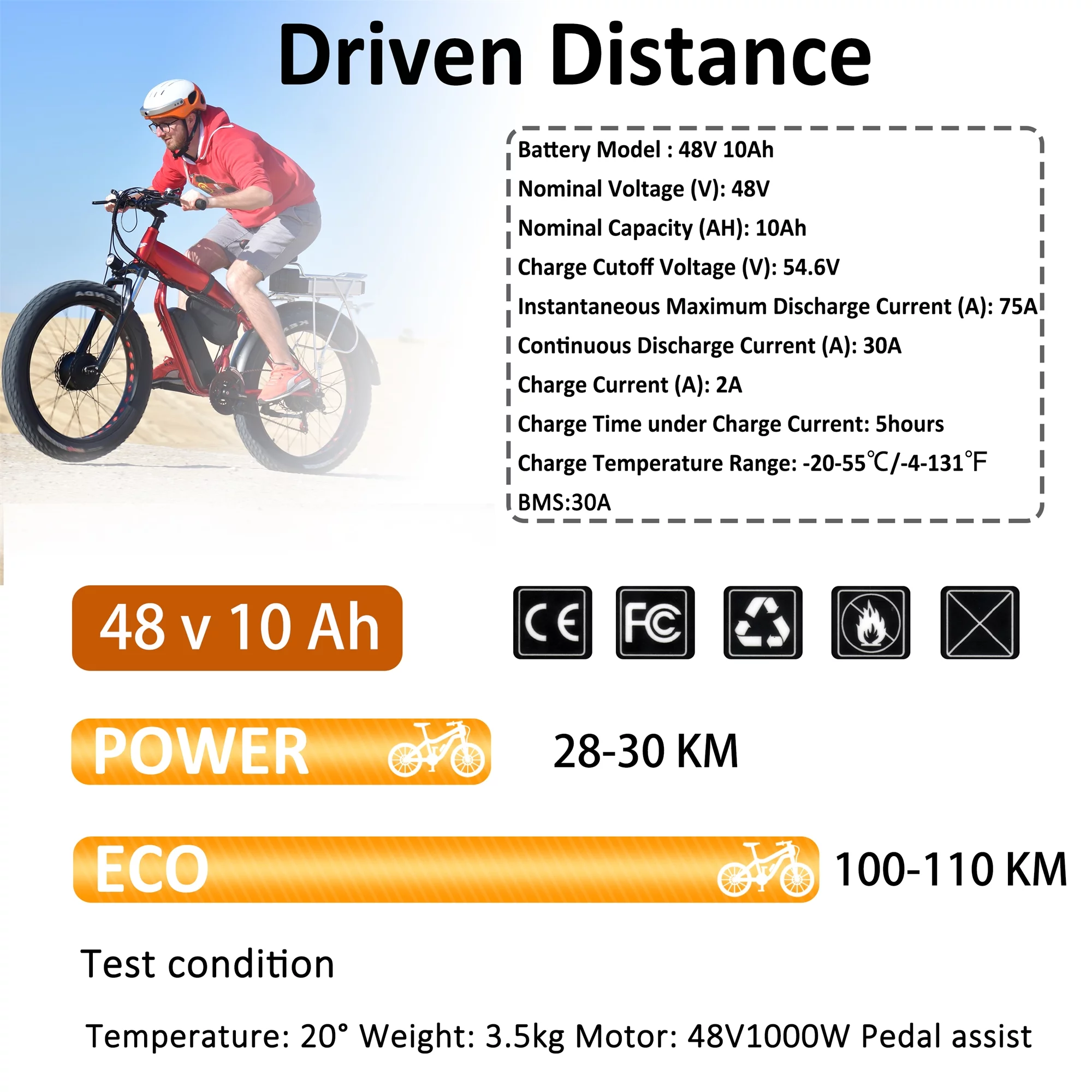 Ebike Battery 48V 10Ah with 2A Charger 30A BMS Bicycle Battery 48V Lithium Battery for 1000W Electric Bike Tricycle