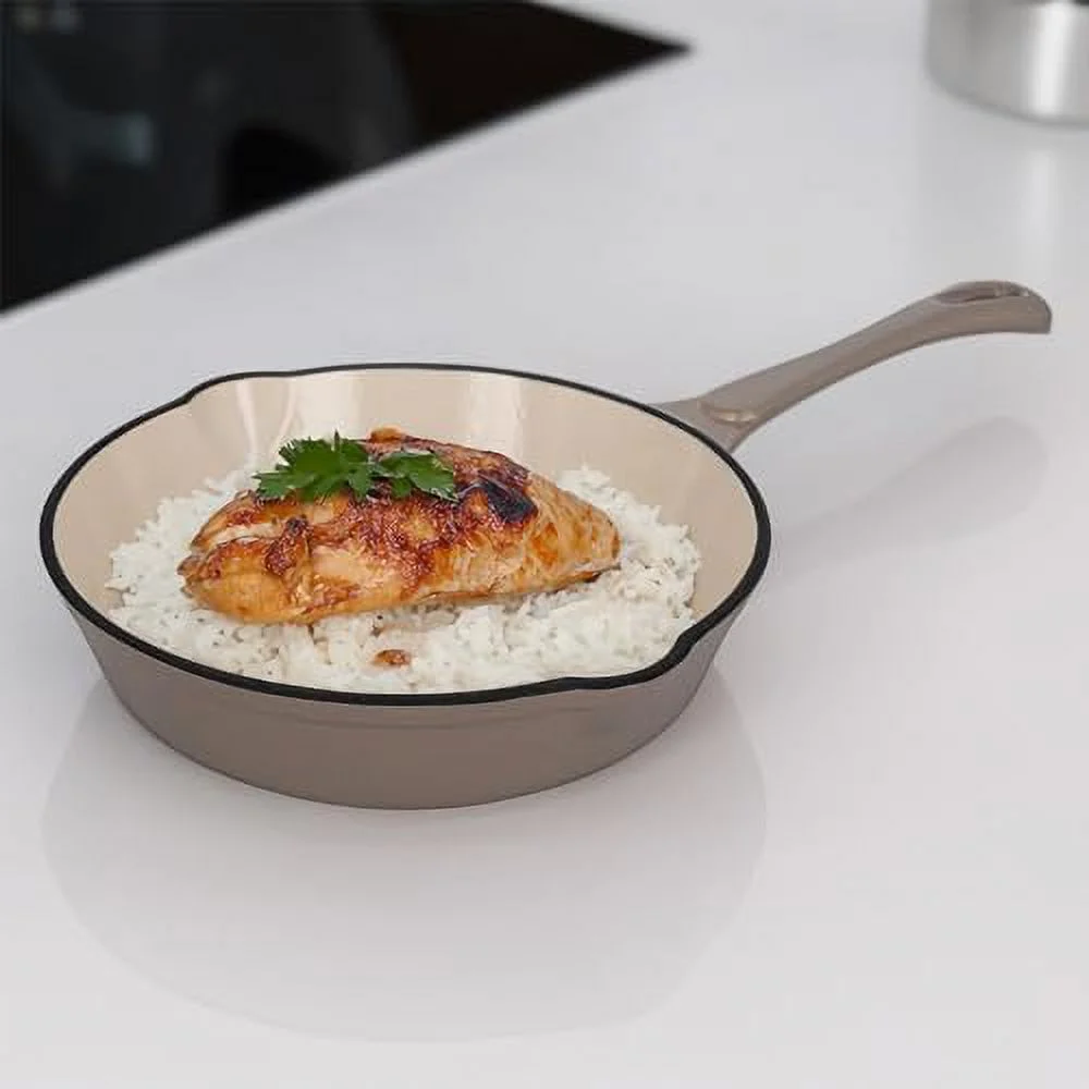 Lot45 Enameled Cast Iron Cookware Set - 3 Piece Non-Stick Ceramic Coated Cast Iron Skillets Stove and Oven Safe Pan Set for Cooking - Heavy Duty Easy Care Glazed Cast Iron