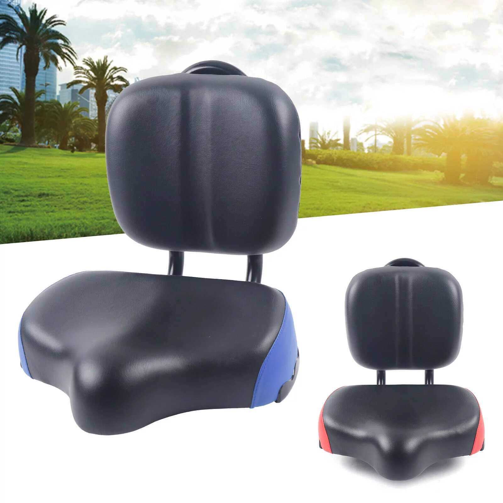 CNCEST Bicycle Saddle Bike Seat Cushion Cycling Seat Cushion Bike Bicycle Tricycle Saddle Seat Wide Soft with Backrest Black&Red