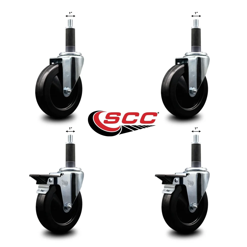 Hard Rubber Swivel Expanding Stem Caster Set of 4 w/5