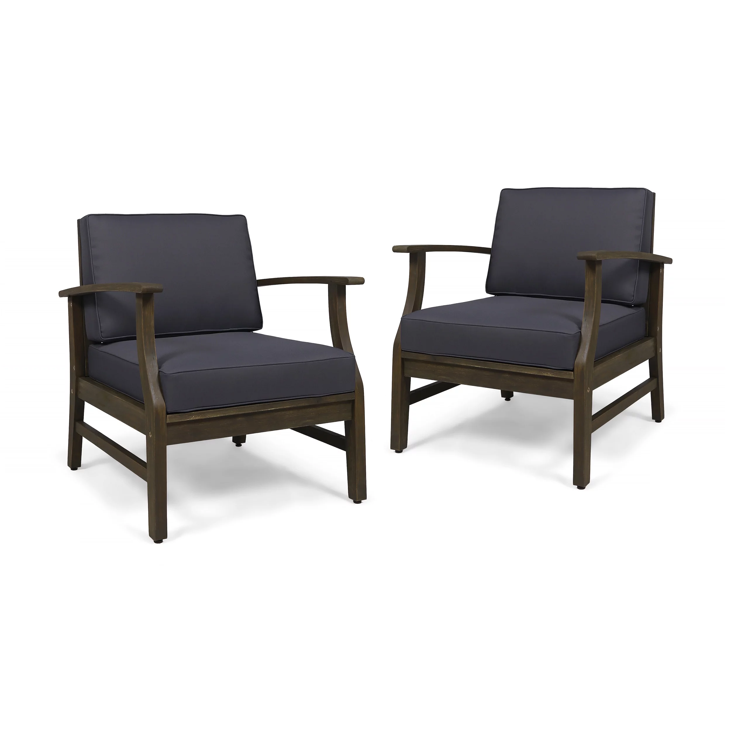 Noble House Perla Outdoor Acacia Wood Club Chair in Dark Gray (Set of 2)