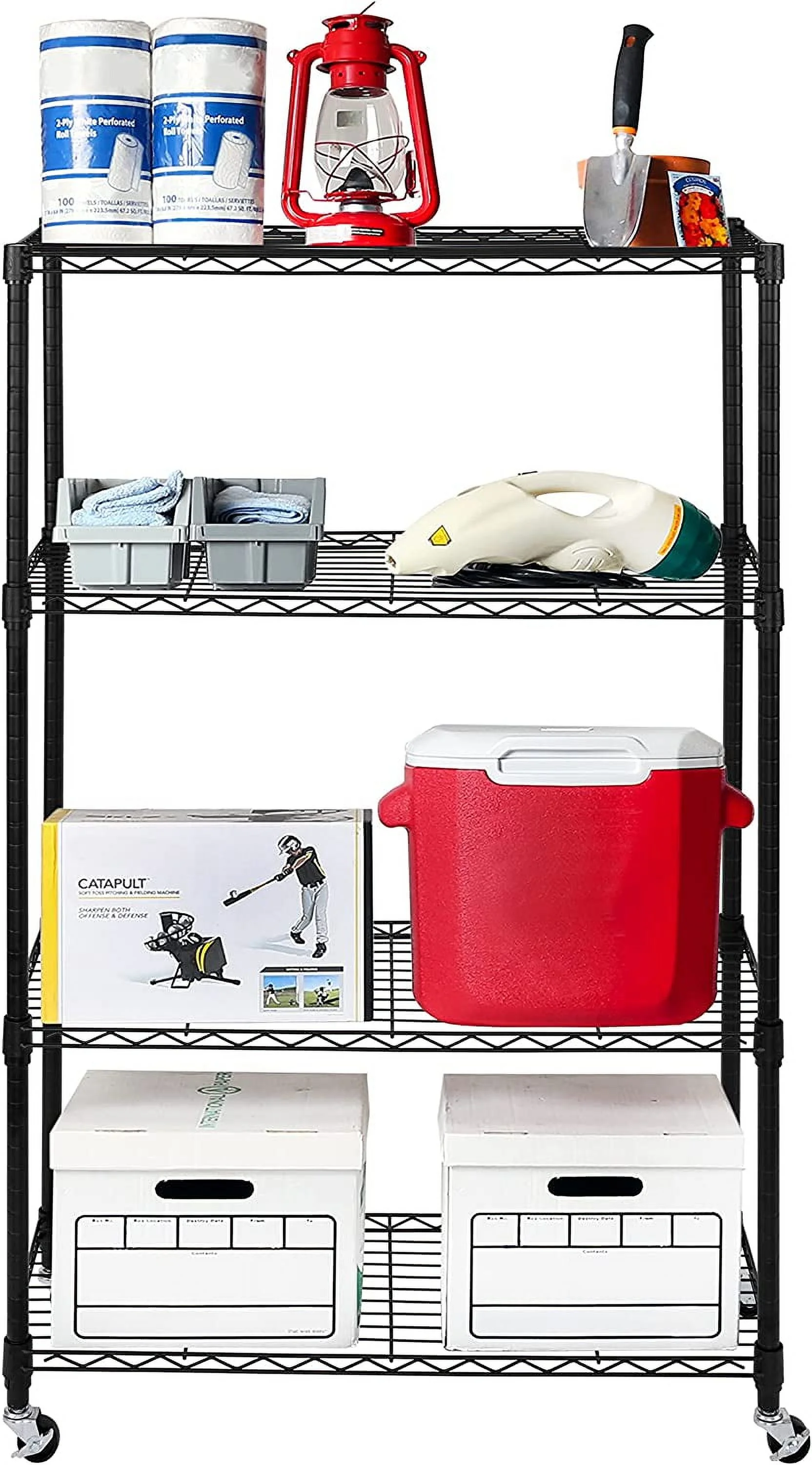 Solid Steel Wire Shelving Storage Unit Adjustable Shelves Organizer Rack, for Home, Kitchen, Office, Garage, Bedroom, Closet, Black, 4-Tier, 36