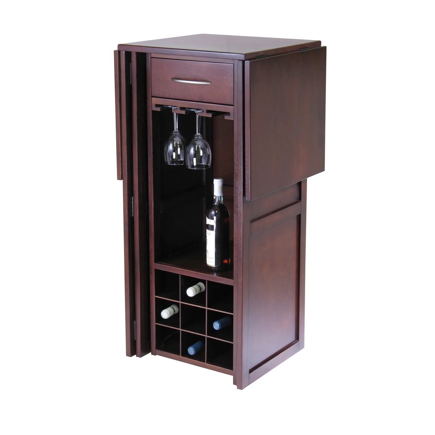 Contemporary Home Living 50” Walnut finish Solid Composite Wood Wine Bar Expandable Counter