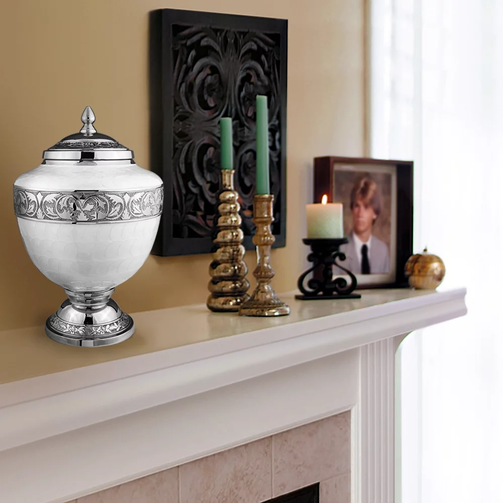 Trupoint Memorials Eternal Hope White Chalice Large Adult Urns For Cremation Ashes In Home, For up to 200 lb Person with Velvet Bag