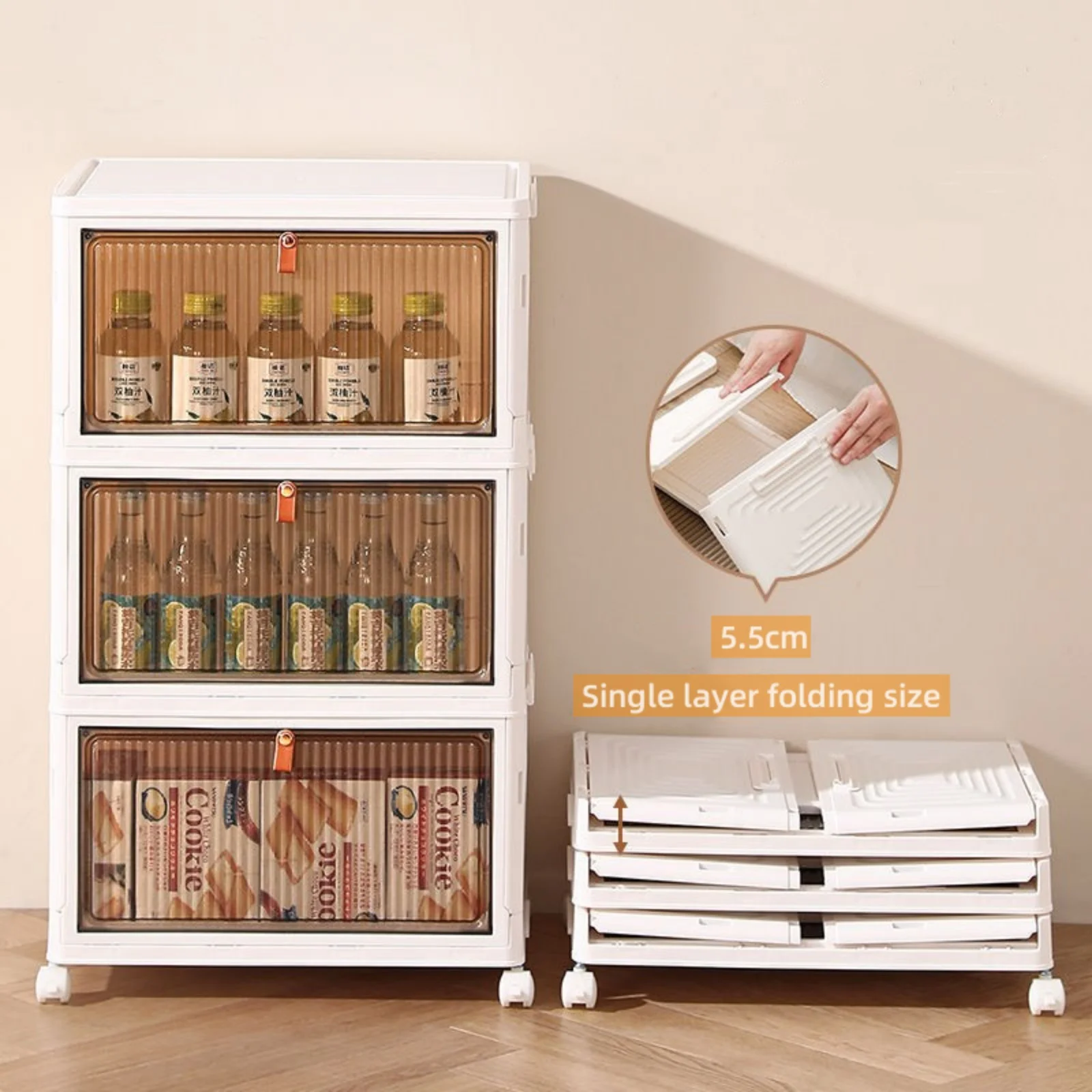 Collapsible 3-Layer Storage Bins with Lids & Wheels,70 Qt Stackable Storage Bins,Folding Storage Container Closet Organizer Box White