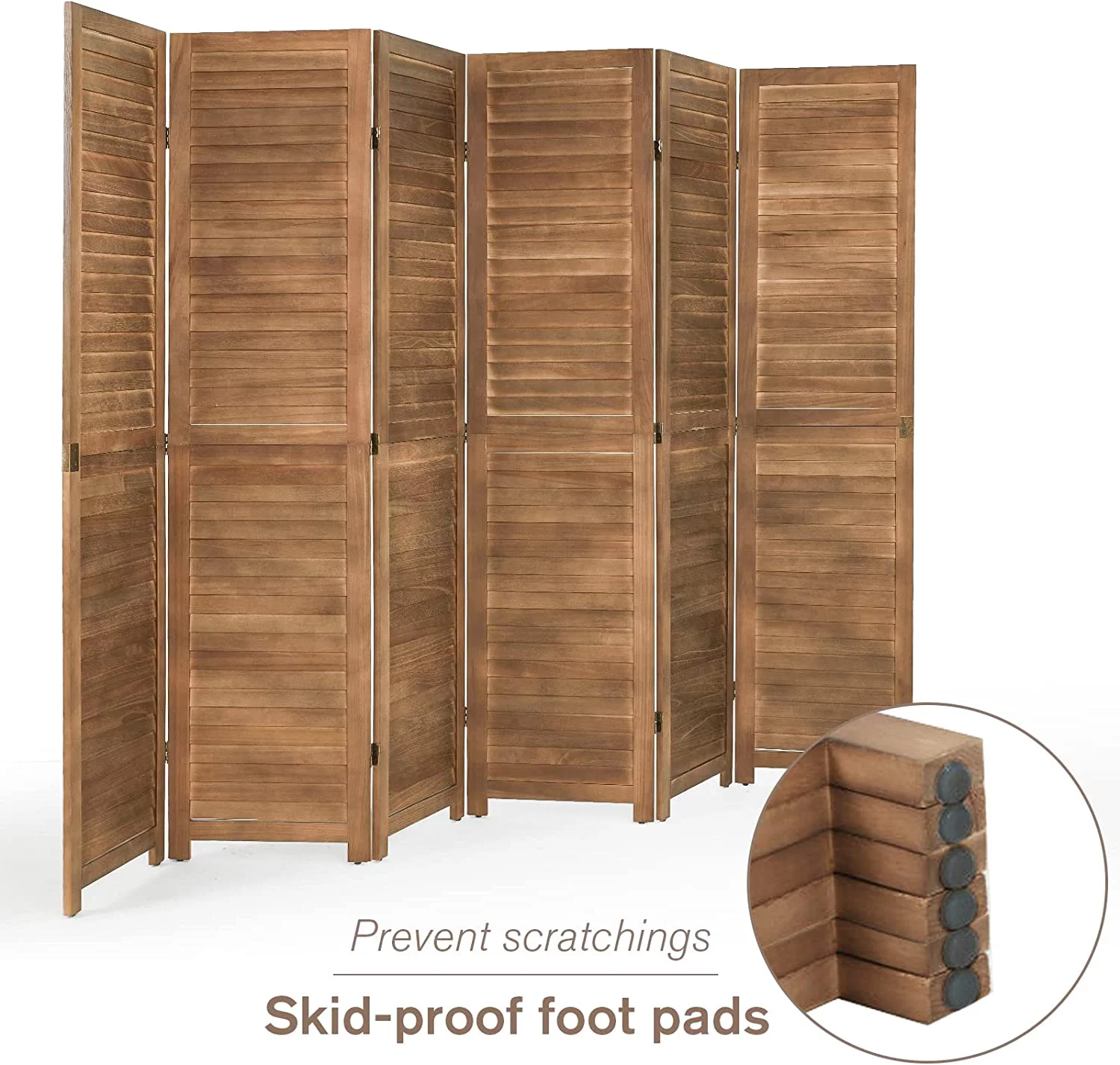 YODOLLA 5.6 ft Tall Room Divider 6 Panel Wood Privacy Screen Freestanding Partition Wall Divider, Natural