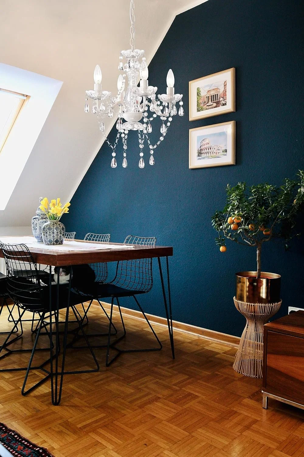 HYUN White Chandelier Mini Crystal Chandelier Lighting Small Acrylic Chandelier 4 Light Modern Pendant Light Fixtures