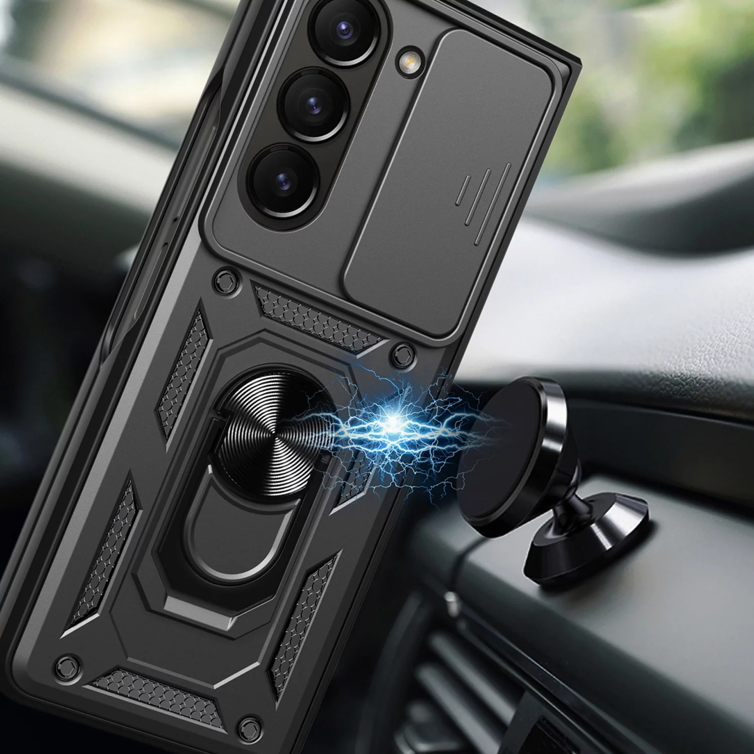 Decase for Samsung Galaxy Z Fold 5 Case with Stand, Slide Lens Cover & Drop Proof & 360°Ring Magnetic Kickstand Military Grade Heavy Duty Protective Case for Galaxy Z Fold 5 5G 2023, Red