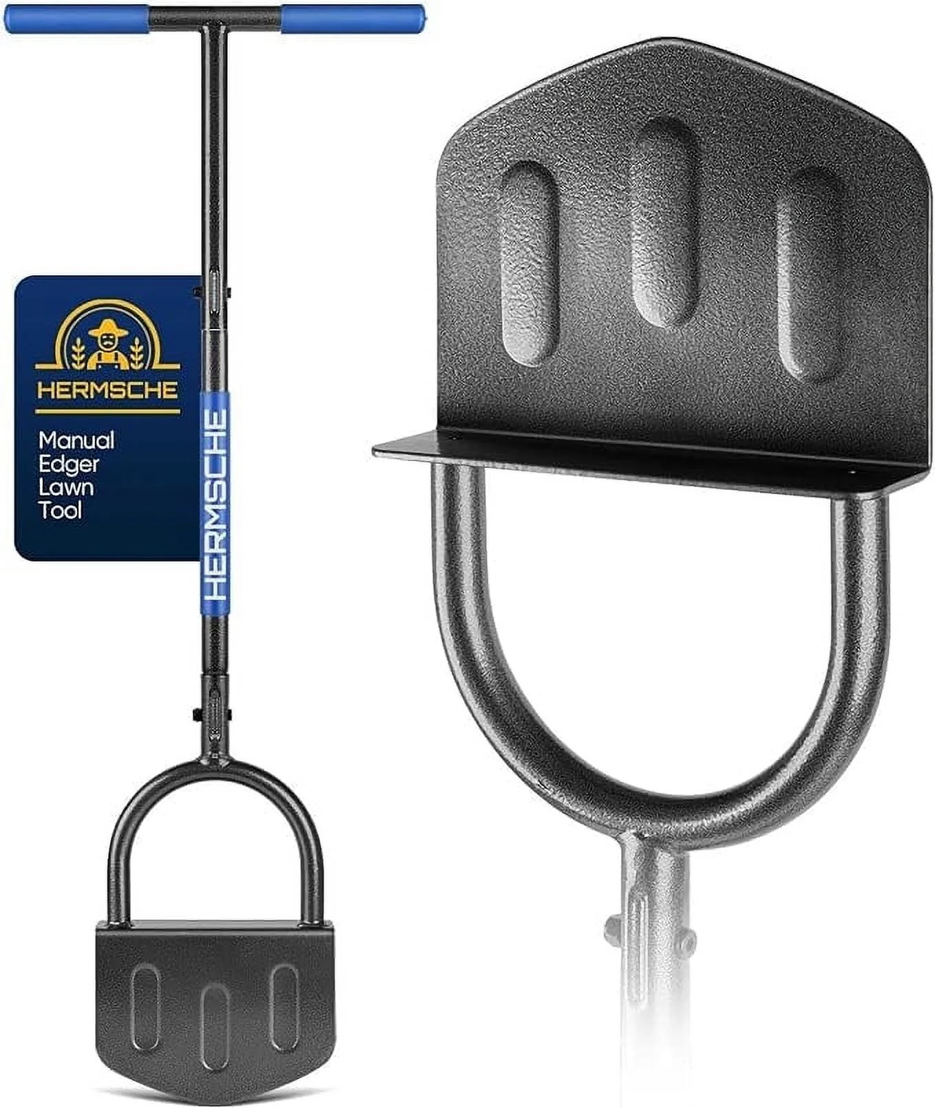 Hermsche Manual Edger Lawn Tool Half Moon Lawn Edger with T-Grip Sidewalk Lawn Grass Long Handled Step Edger Stainless Steel Manual Trimming Shovel,38.2inch.