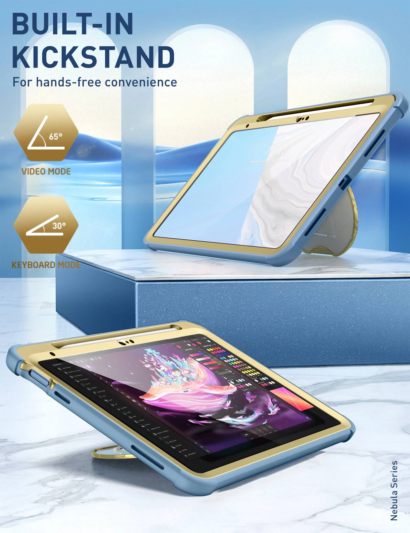 i-Blason Cosmo Series for iPad 10th Generation Case (2022), iPad 10.9 Inch Case with Screen Protector/ Pencil Holder/ Kickstand, Full Body Protective iPad Case with Matte Hard Back (Coast/Blue)