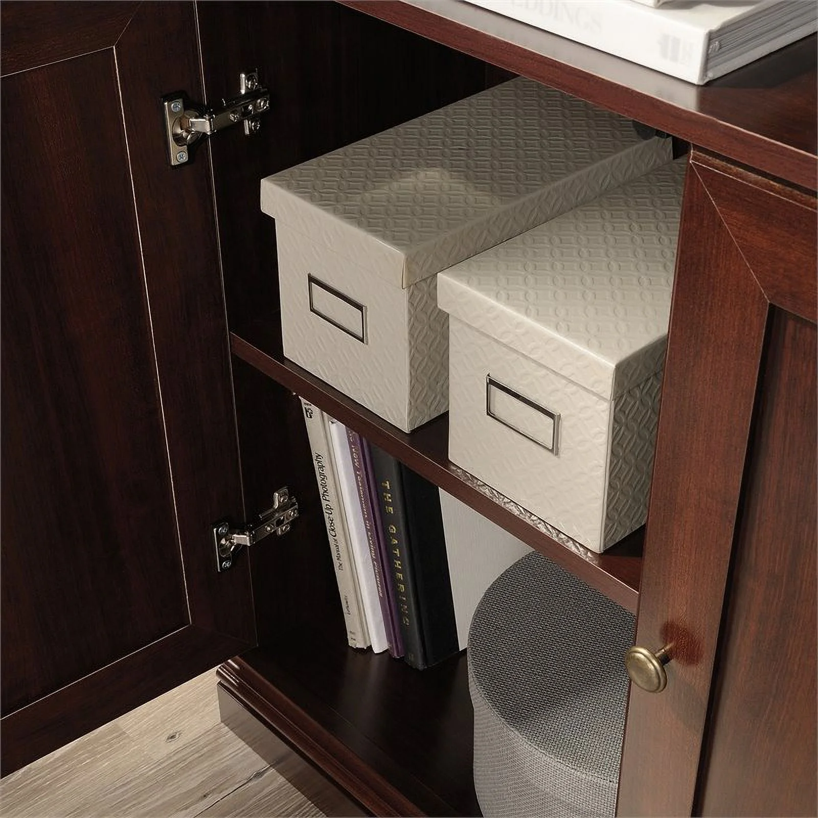 Pemberly Row 3-Shelf Modern Engineered Wood Bookcase in Cherry