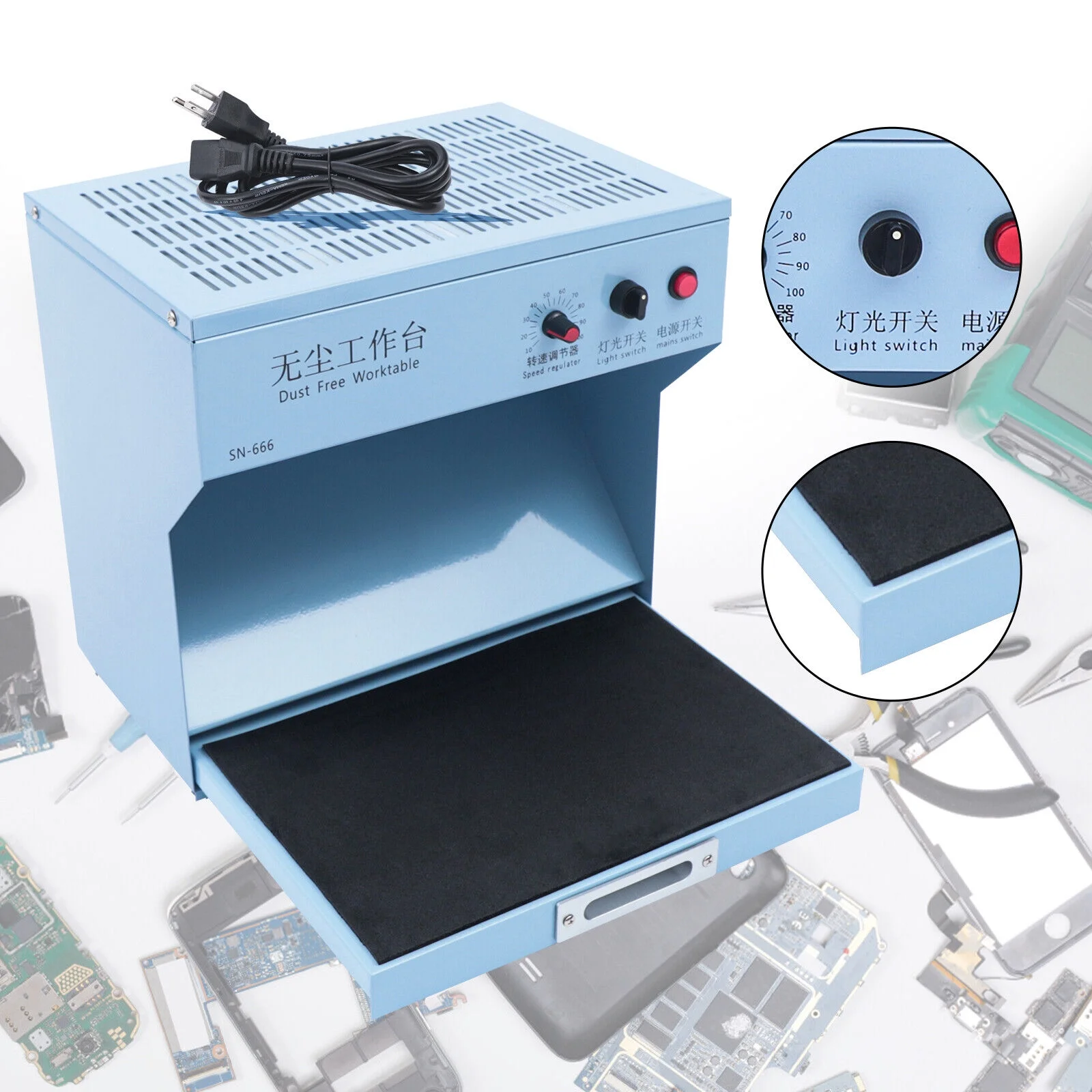 Miumaeov Mini Dust Free Room Worktable Portable Laminar Air Flow Clean Bench Workstation Adjustable Wind Speed for Phone Repair