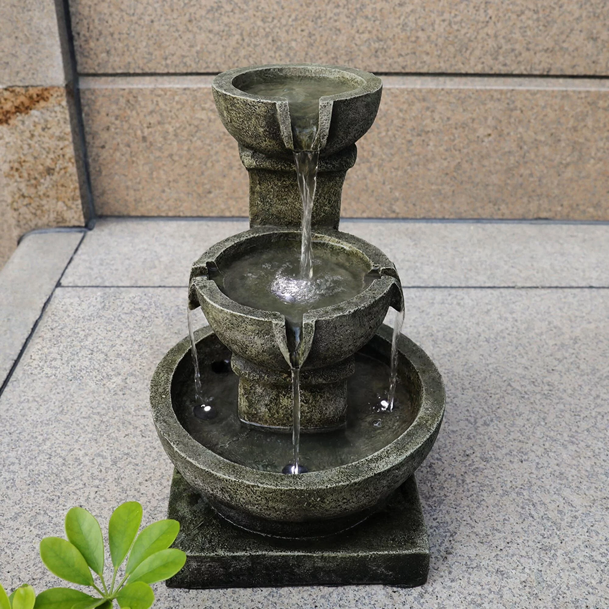 Meedzom 16.4'' Outdoor Water Fountain with Lights for Garden Yard Resin Decor