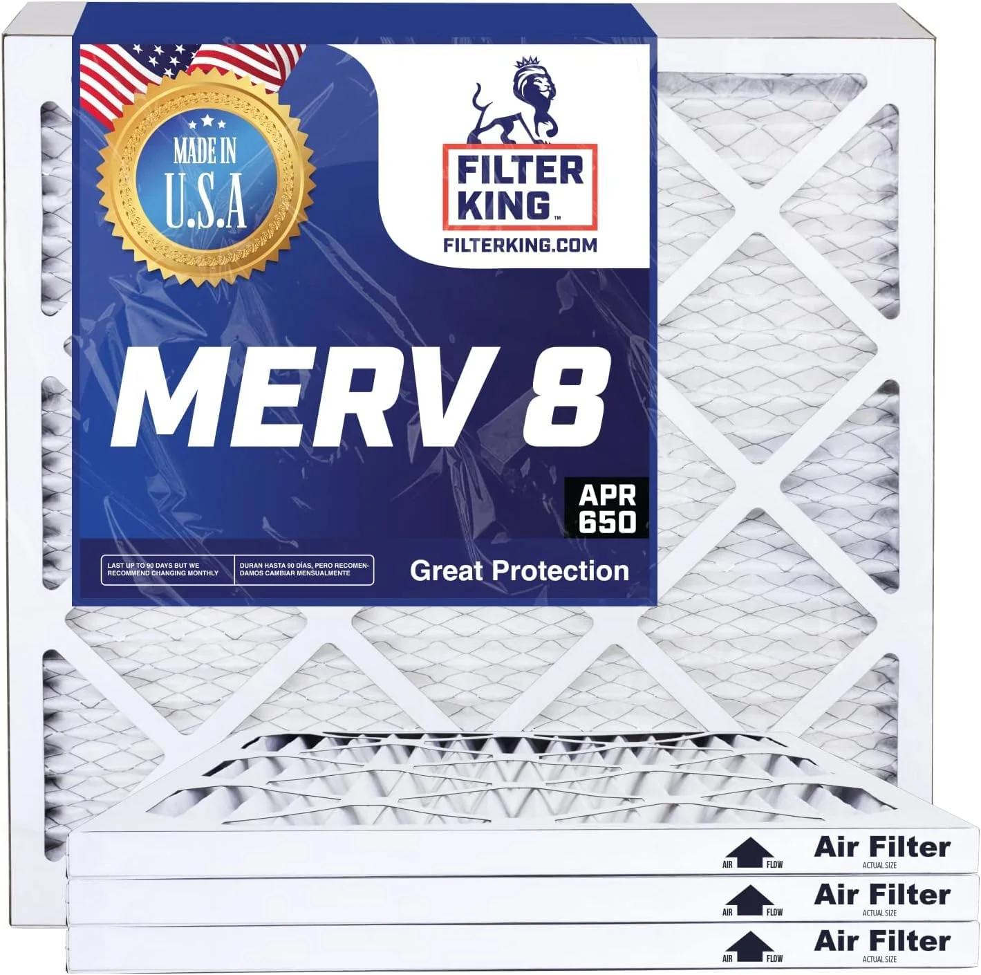 Filter King 17x11x1 Air Filter | 4-PACK | MERV 8 HVAC Pleated A/C Furnace Filters | MADE IN USA | Actual Size: 17 x 11 x .75