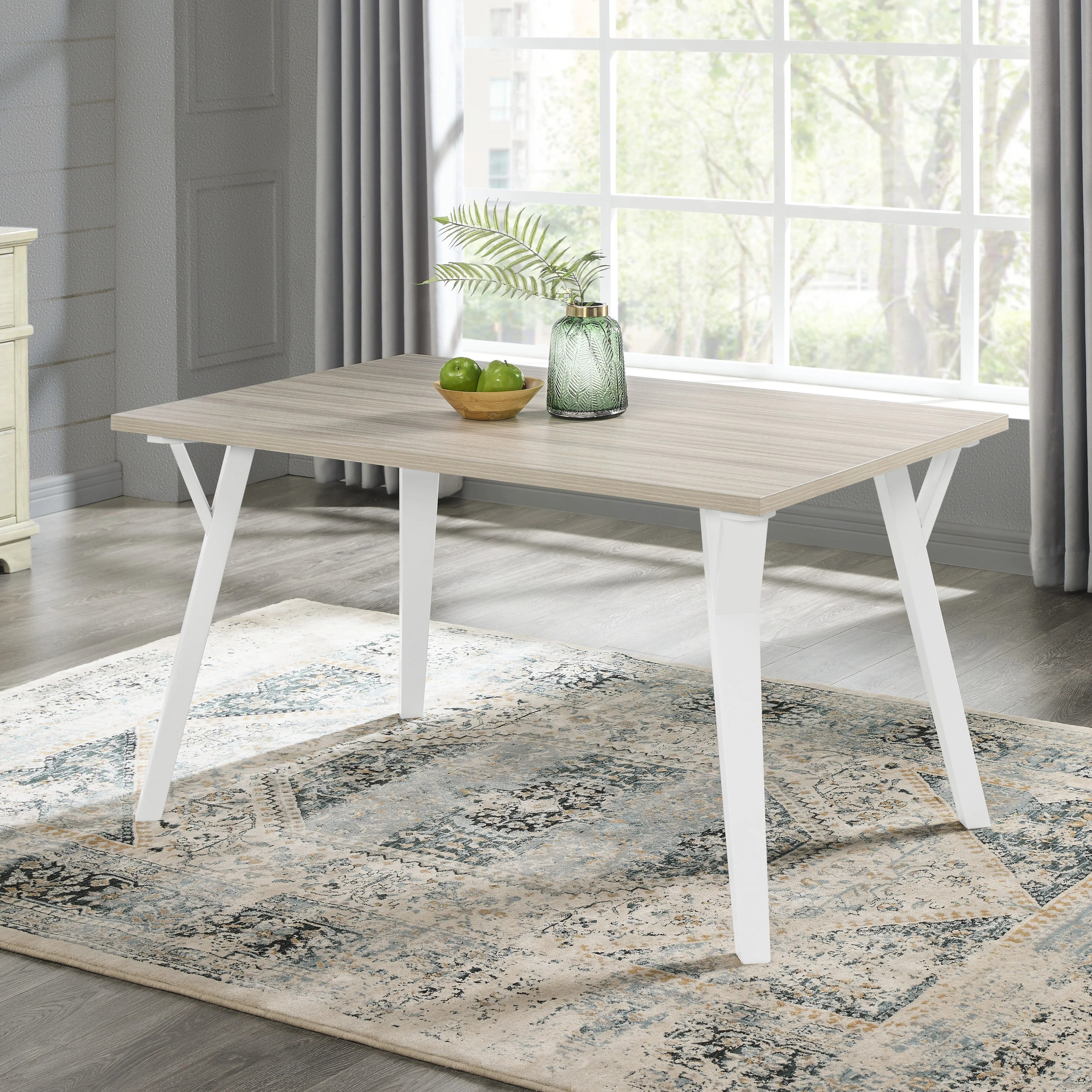 Roundhill Furniture Alwynn Contemporary Rectangular Dining Table, White and Natural Wood