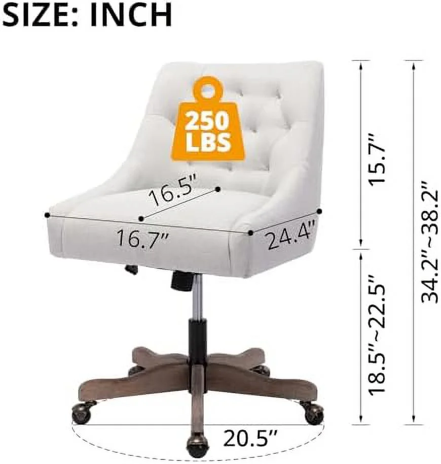 SJOLKMN Home Office Chair  Adjustable Upholstered Computer Desk Chair with  Degree Swiveling Base  Ergonomic Task Chair Vanity Chair for Office  Living Room  Studying  Charcoal Grey