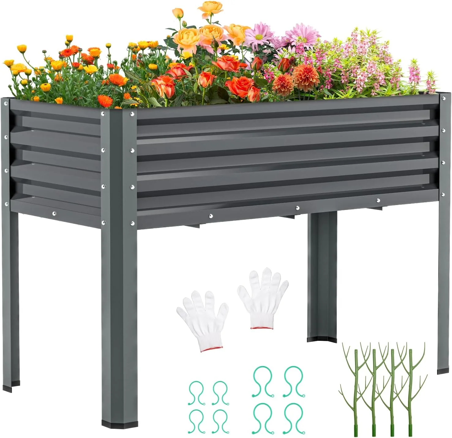 ABORON Galvanized Raised Garden Bed with Legs, 46×24×32in Large Metal Elevated Raised Planter Box with Glove for Backyard, Patio, Balcony