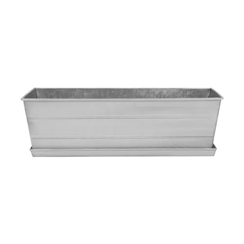 Galvanized Steel Flower Box Planter with Tray, Cape Cod White, Medium