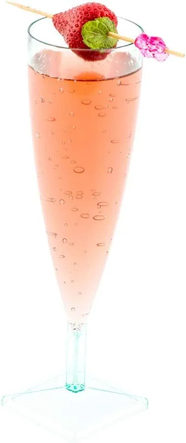 MINGFENG 5 Ounce Plastic Champagne Flutes 100 Tall Mimosa Glasses - Disposable Unique Design Seagreen Plastic Disposable Champagne Glasses For Parties Weddings Fill Beverages Cocktails