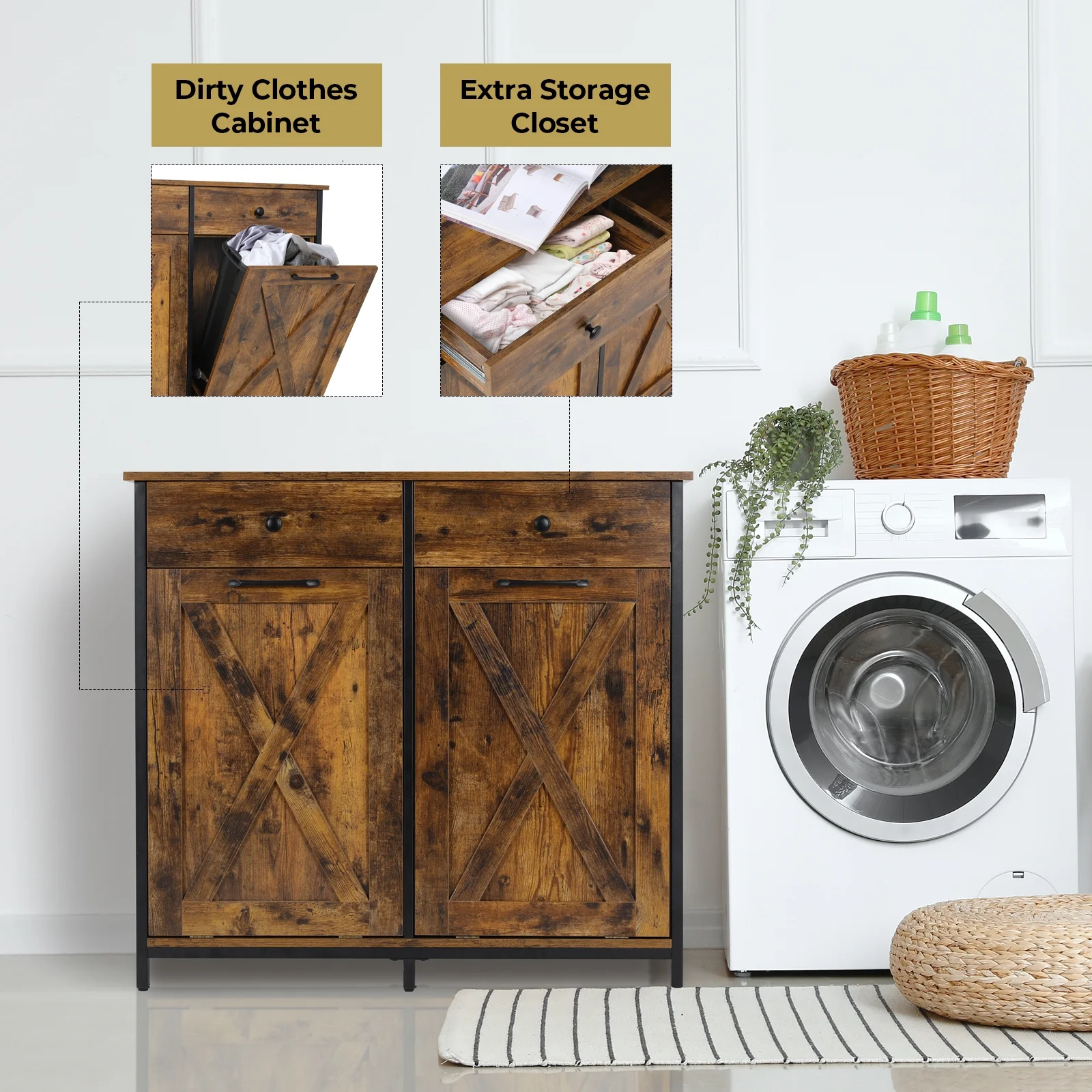 Increkid Double Tilt Out Trash Cabinet 20 gal Kitchen Trash Can Holder Island Recycling Cabinet