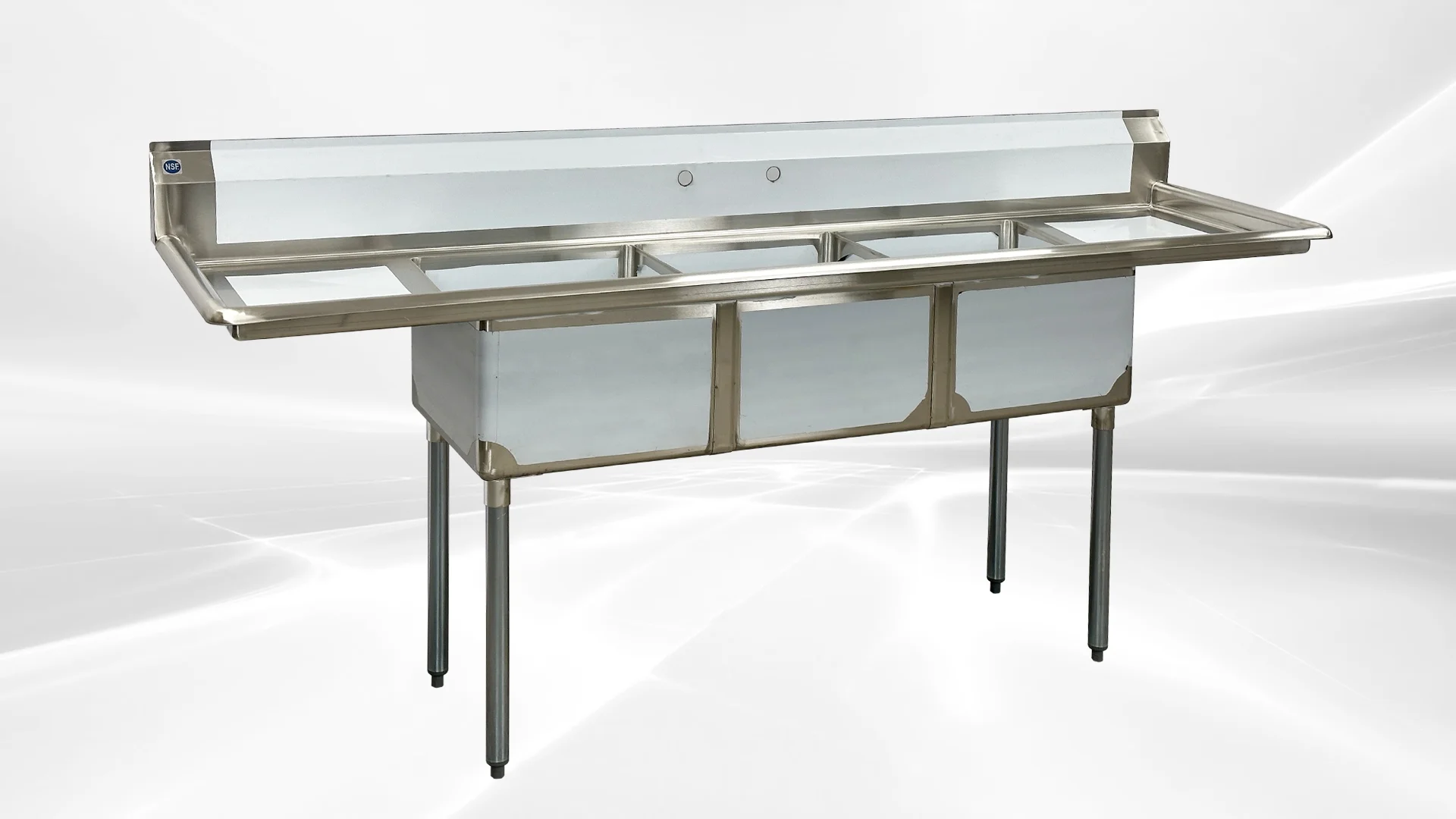 90 in. Commercial Restaurant Kitchen 3 Compartment Stainless Steel Sink with Two Drain Board