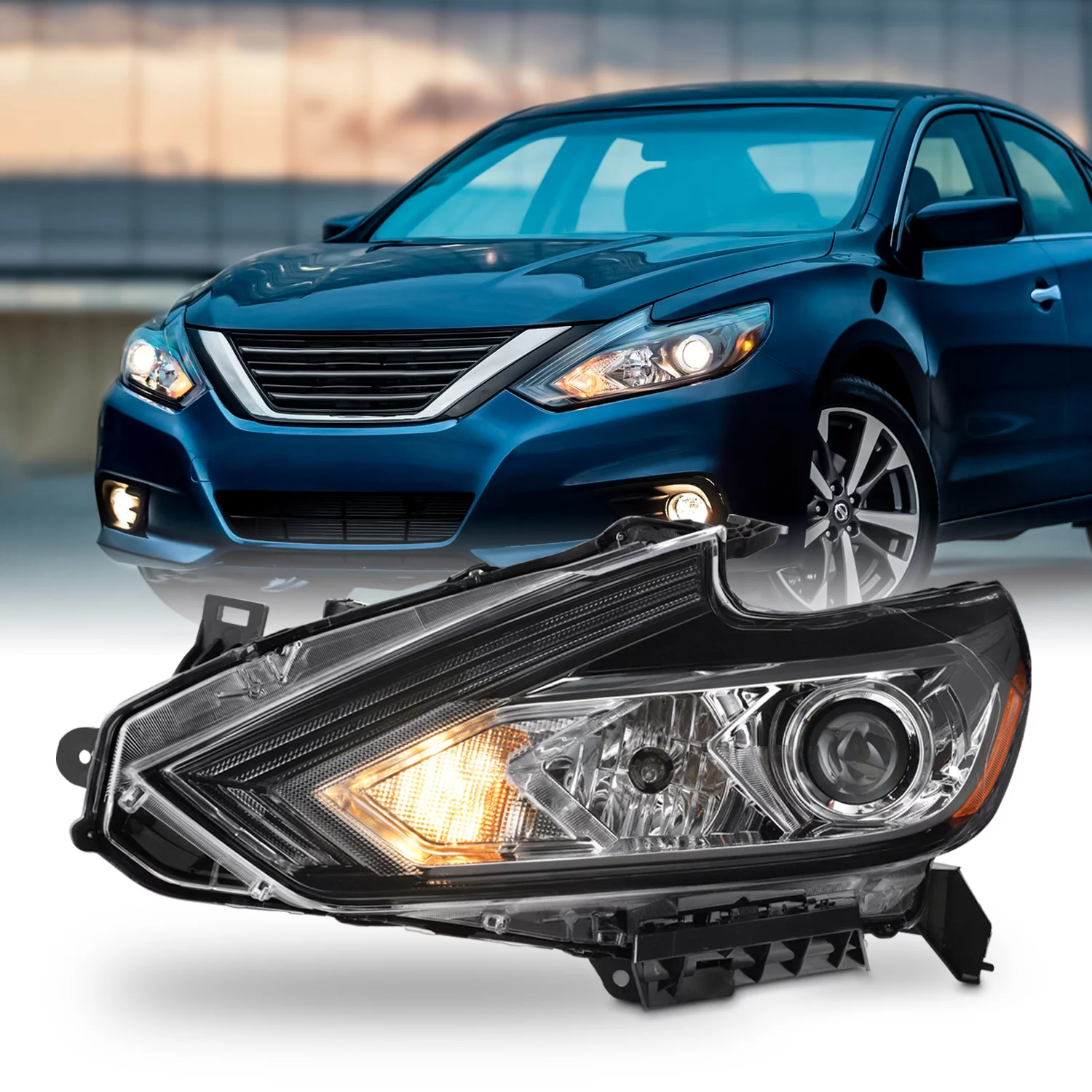 AKKON - Fits 2016 2017 2018 Altima [Halogen Type] w/ Chrome Bezel Headlamp Headlight w/o LED Running Driver Left Side