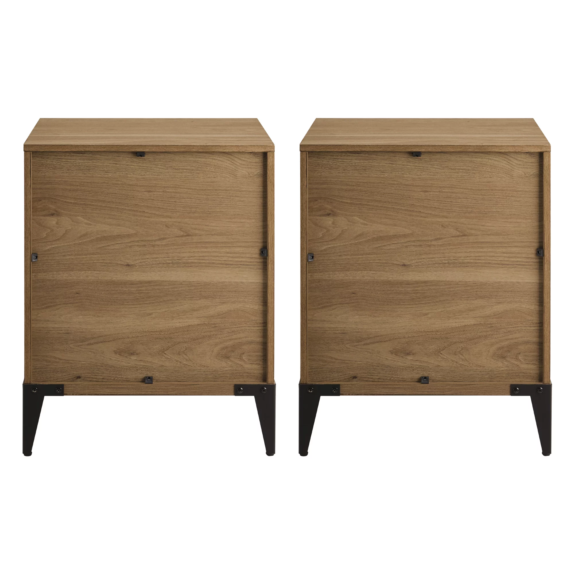Walker Edison Industrial 2-Drawer Nightstand, Set of 2, English Oak