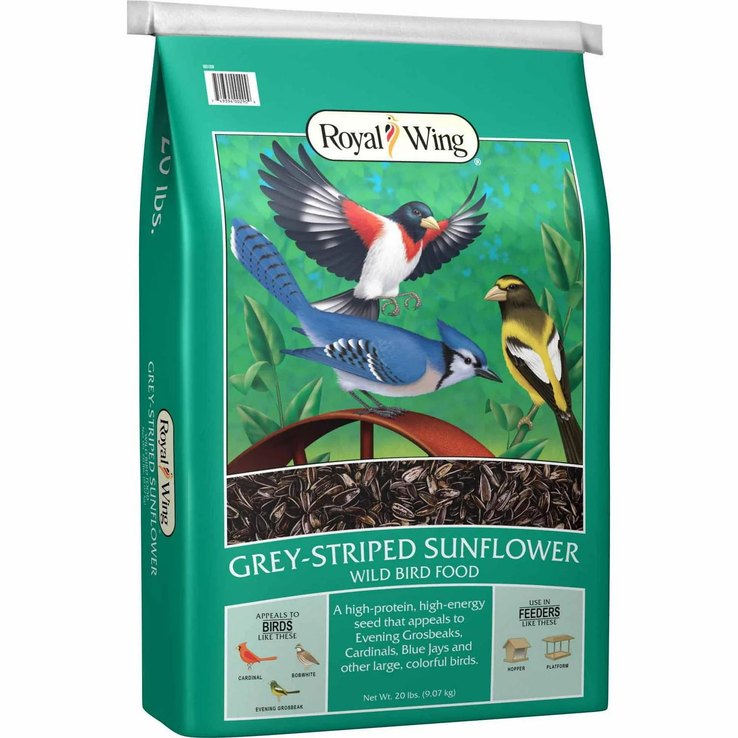 Royal Wing Gray Striped Sunflower Bird Seed, 20 lb.