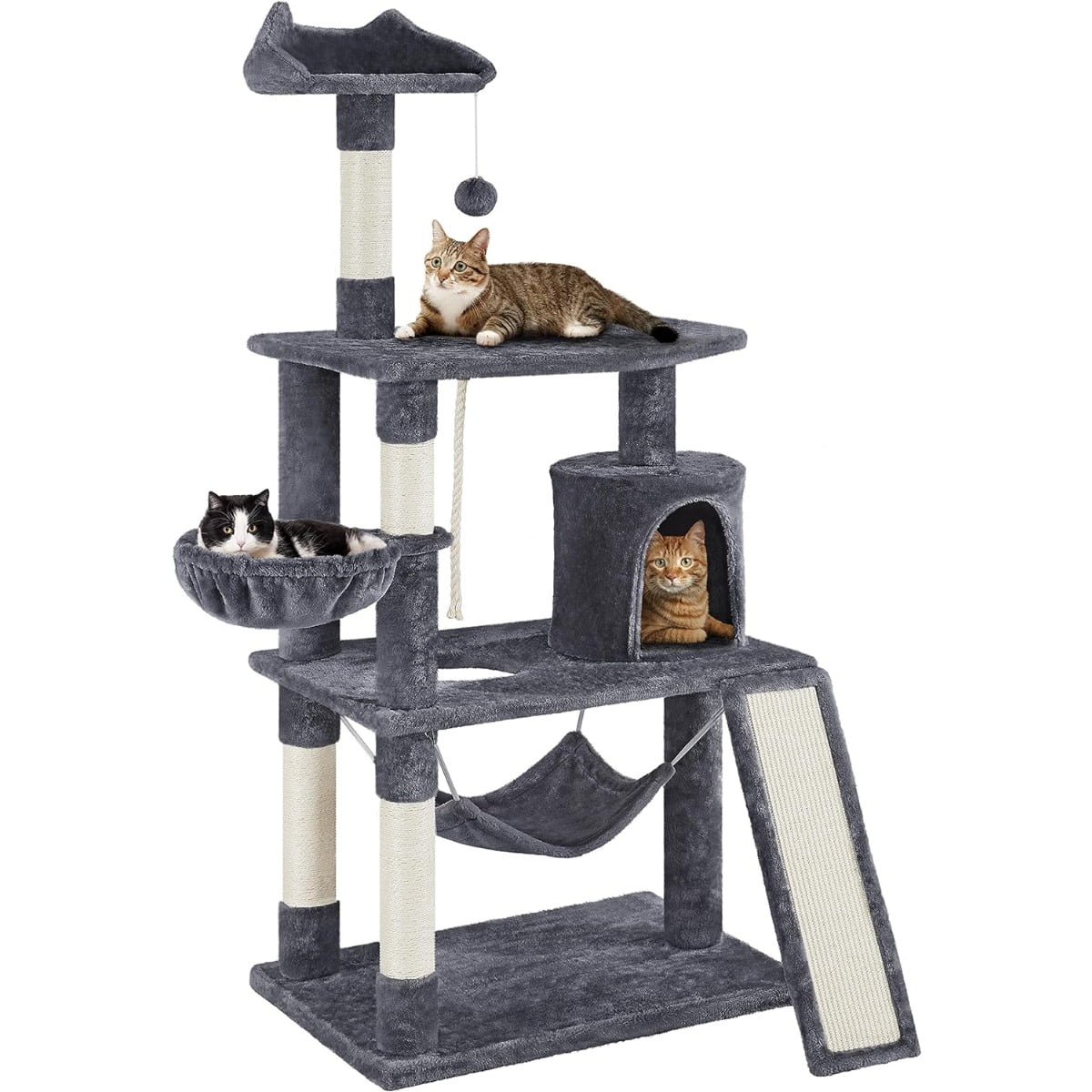 63.5in Multi-Level Cat Tree Tower Condo with Scratching Posts, Platform & Hammock, Cat Activity Center Play Furniture for Kittens, Cats, and Pets