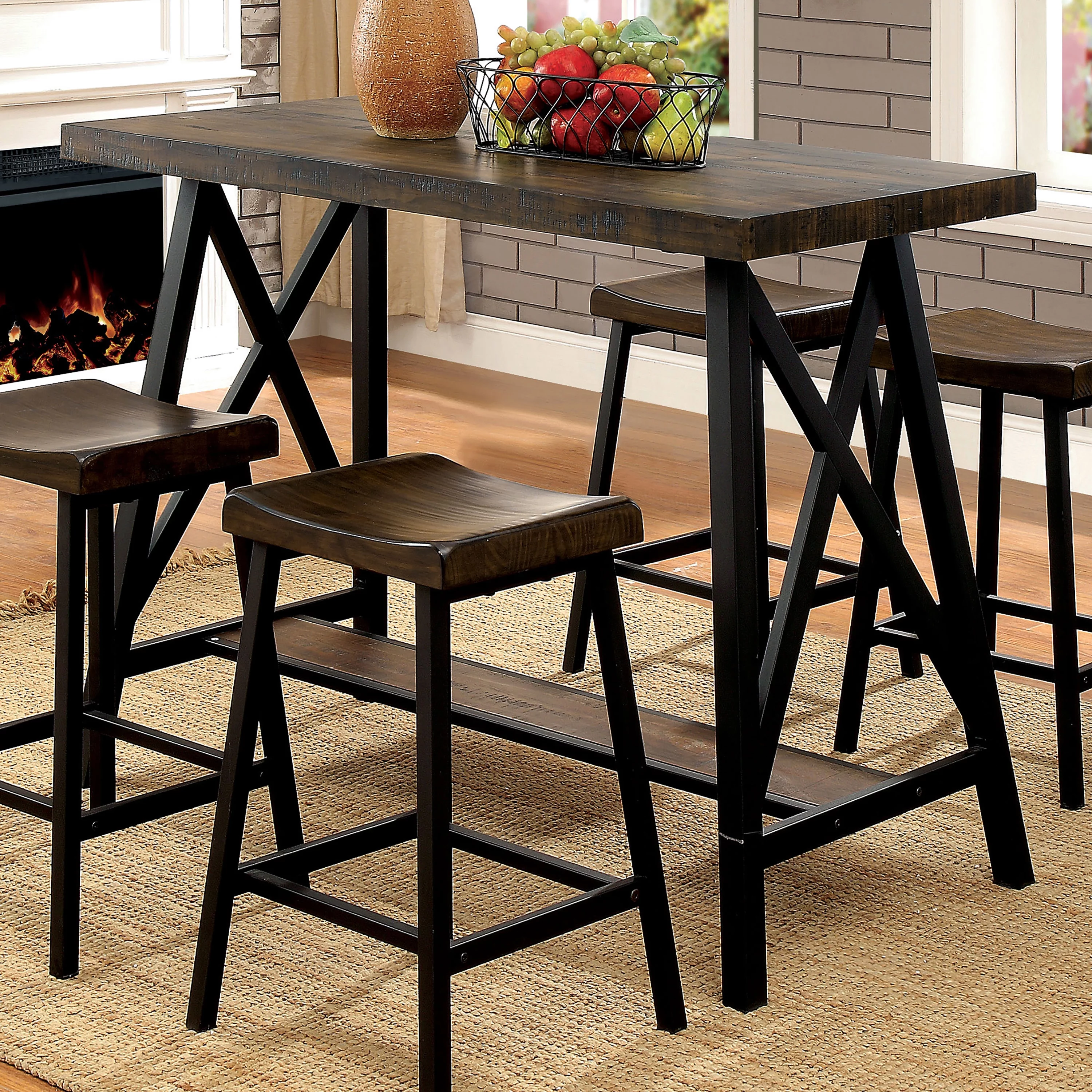 Furniture of America Deonne Industrial Pub Table, Weathered Medium Oak