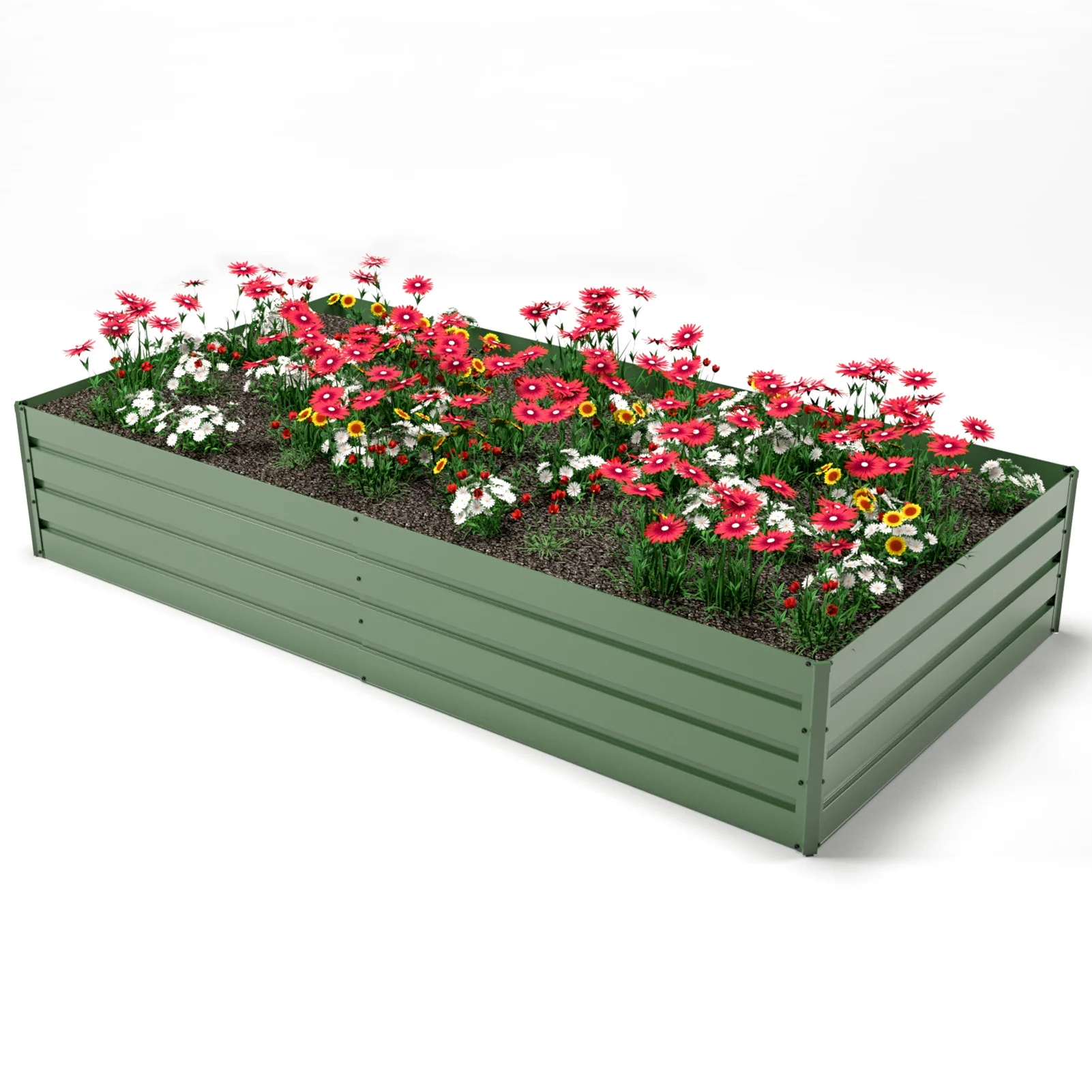 Efurden Outdoor Metal Raised Garden Bed, 6*3*1ft Large Deep Root Planter Box for Vegetables, Herbs, Flowers and Vanilla etc, Green