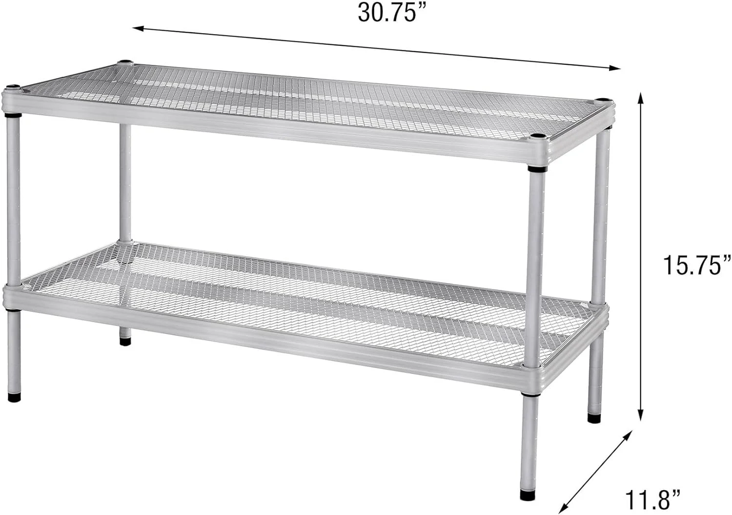 Meshworks 2 Tier Full Size Metal Storage Shelving Unit Rack For Kitchen, Office, And Garage Organization 31 By 13 By 17.5 Inches, Silver