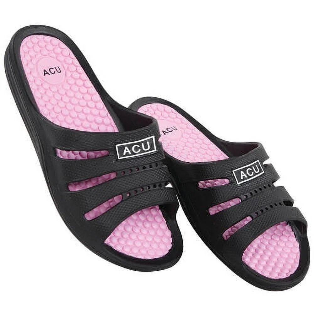 Massaging Comfort Slides Ladies-10-Black/Pink