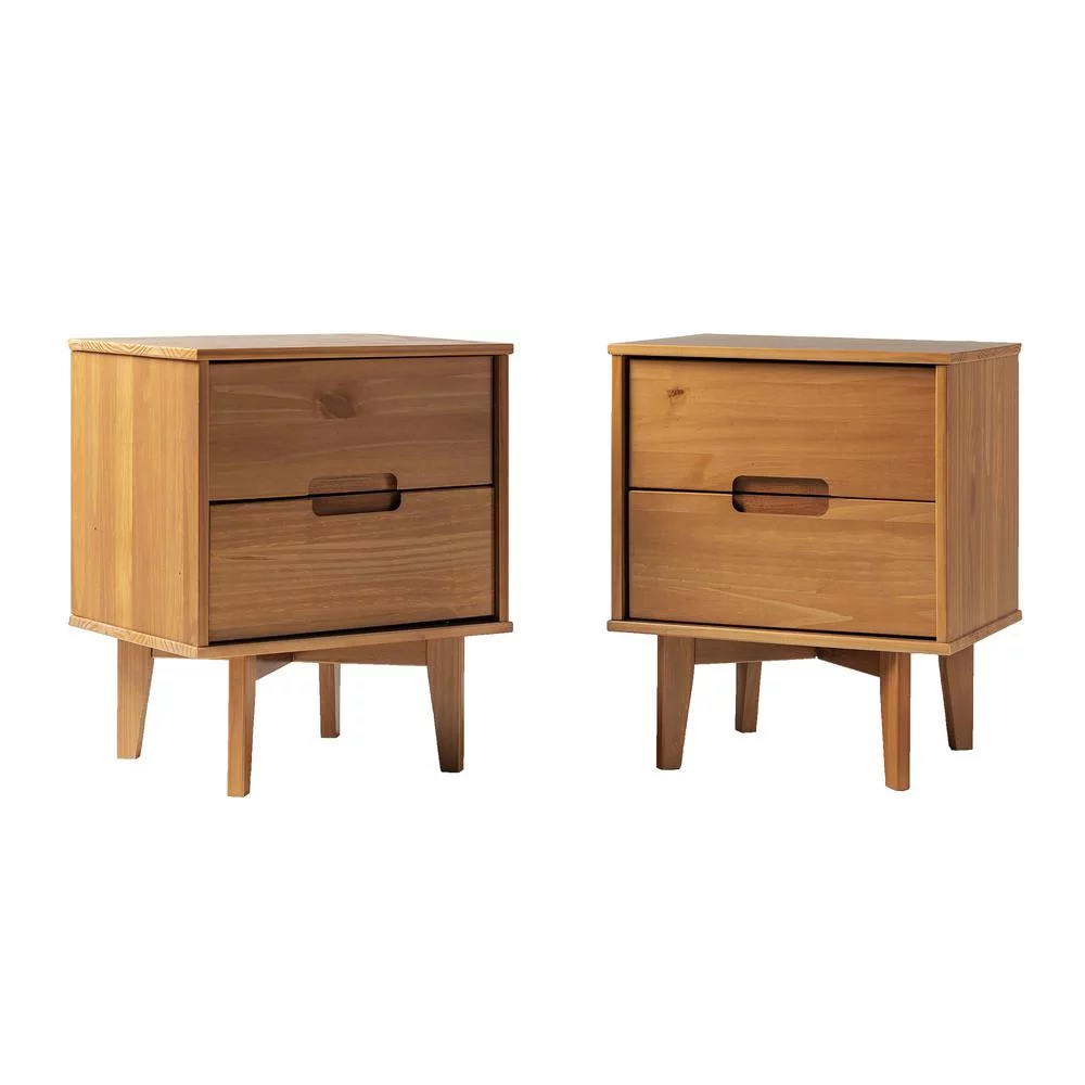 Walker Edison Sloane 2-Drawer Solid Wood Nightstands in Caramel (Set of 2)