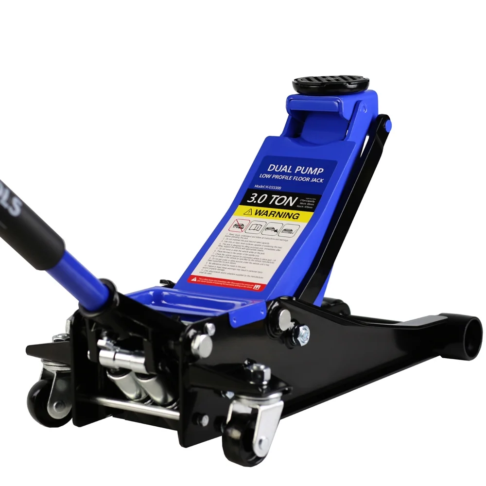 Yone jx je Hydraulic Low Profile and Steel Racing Floor Jack 3 Ton (6600 lb) Capacity, with Dual Piston Quick Lift Pump, Blue Lifting range 3.3
