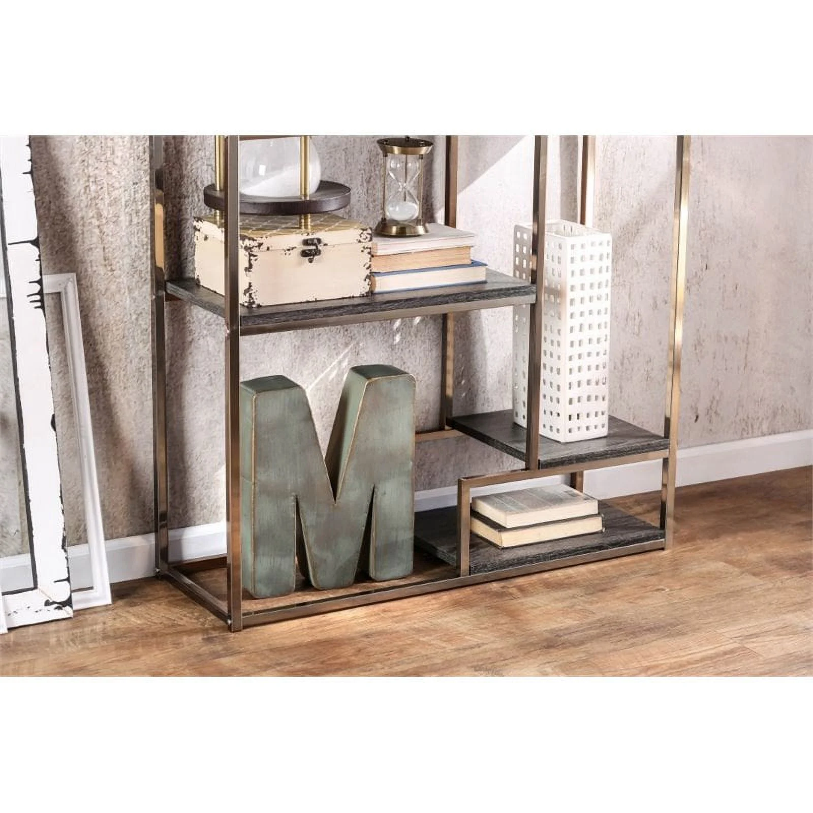 Bowery Hill Modern Metal 6-Shelf Bookcase in Champagne