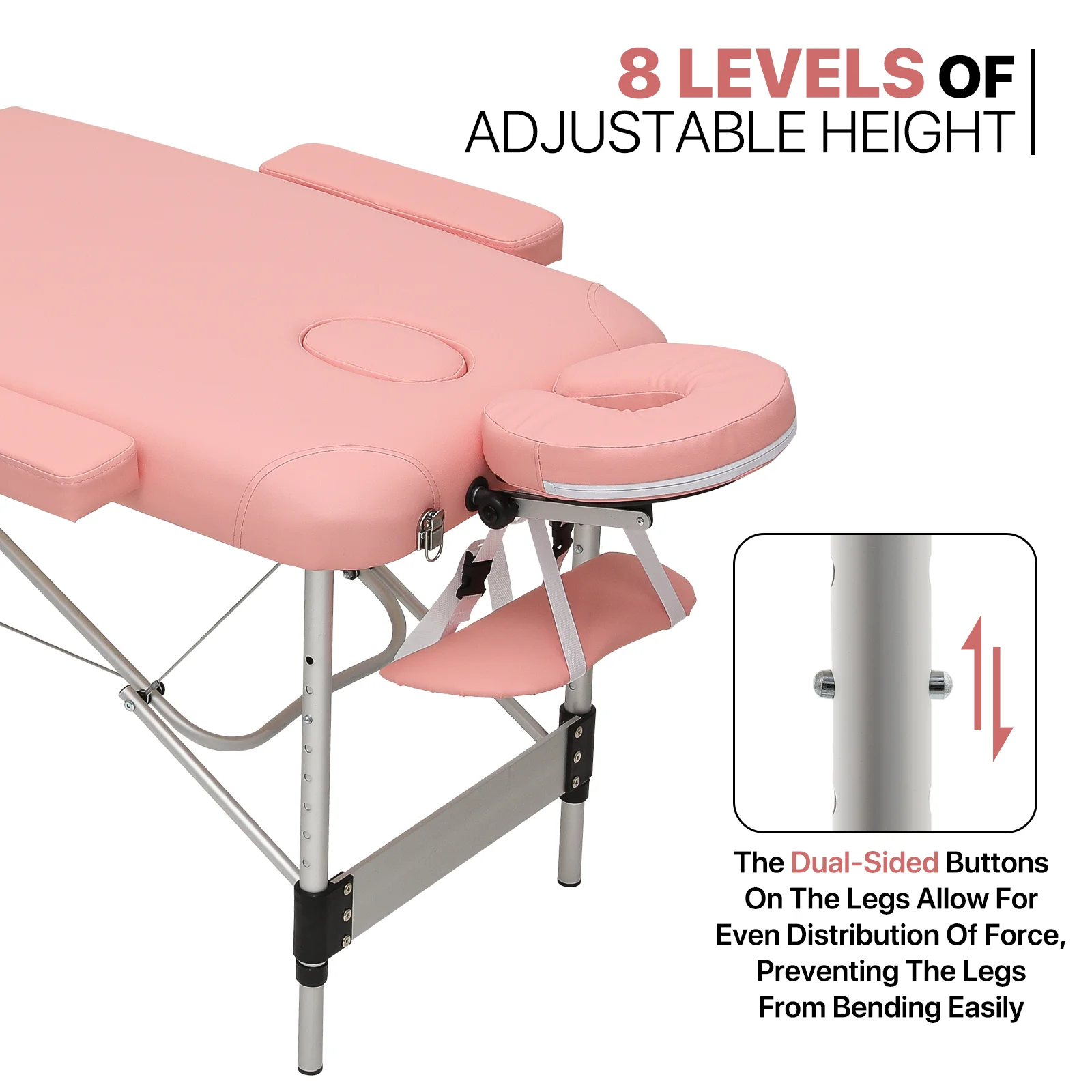MoNiBloom Foldable Massage Table, Aluminum Alloy Height Adjustable Physiotherapy/Stretching//Tattoo/Salon/Spa/Treatment Bed with Three Fold and Carry Bag, Hold Up to 500Lbs, Pink