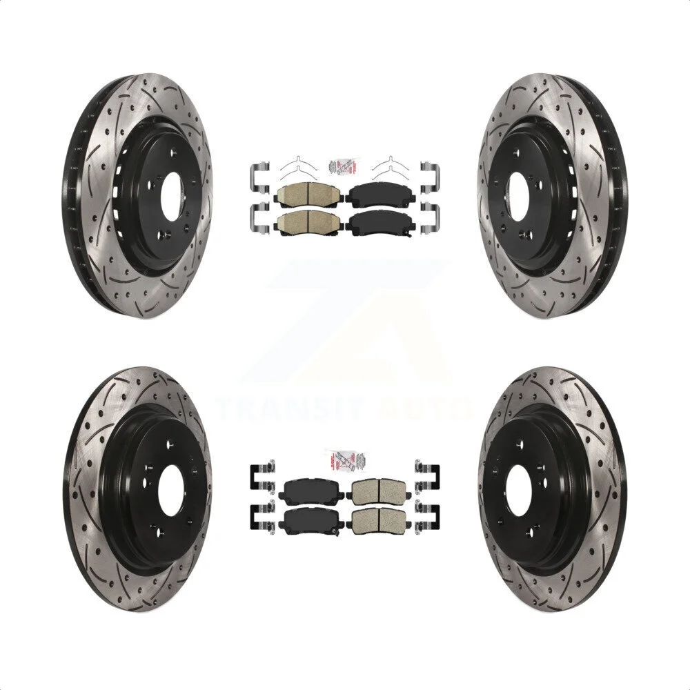 Transit Auto - Front Rear Ceramic Pads And Coated Drilled Slotted Disc Brake Rotors Kit For 2015-2020 Acura TLX KDA-101718