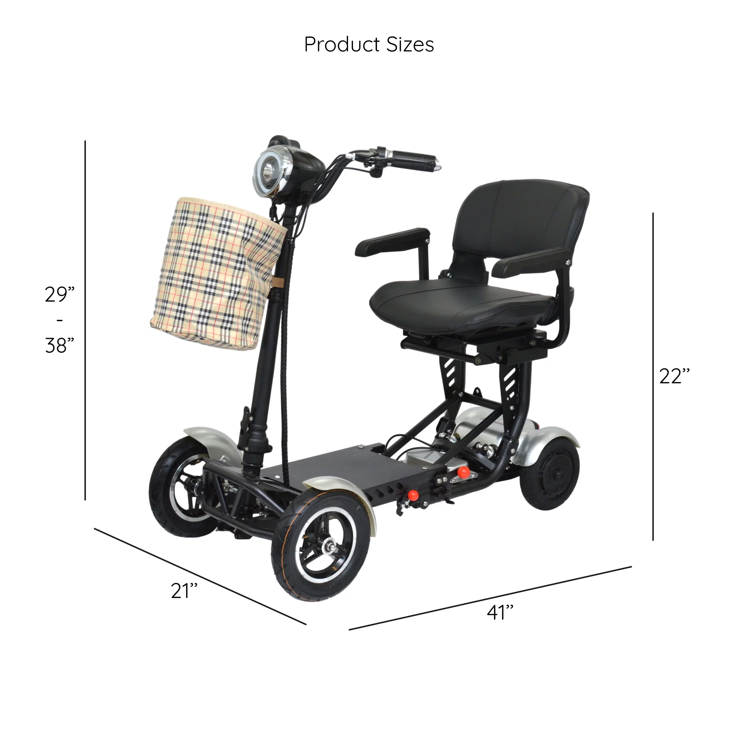 Electric Battery Smart Medical Scooter, Foldable Larger Seat Travel Friendly Battery